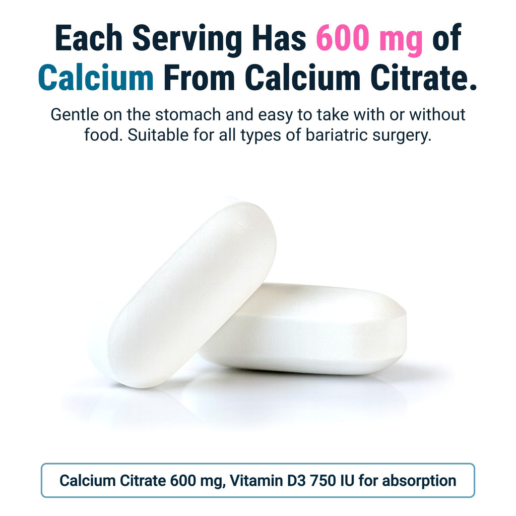 BariatricPal Easy Swallow Calcium Citrate 600mg + D3 | 30-Day Supply
