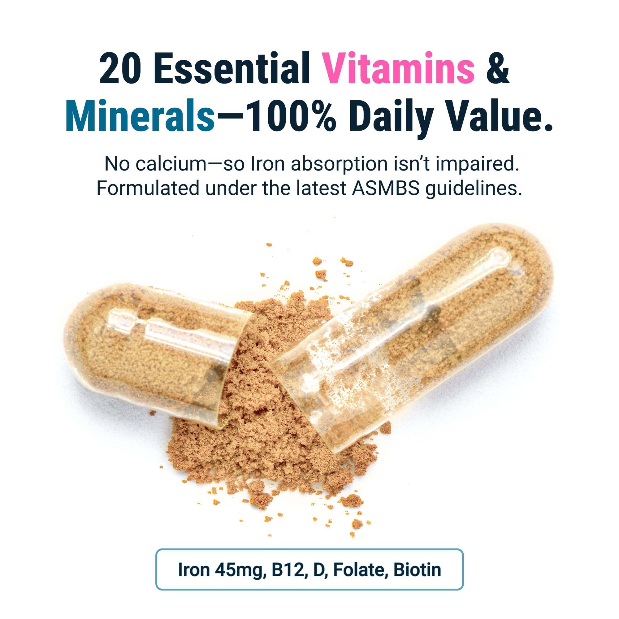 BariatricPal Multivitamin ONE – 1 Daily Capsule with 45 mg Iron | 90 Count