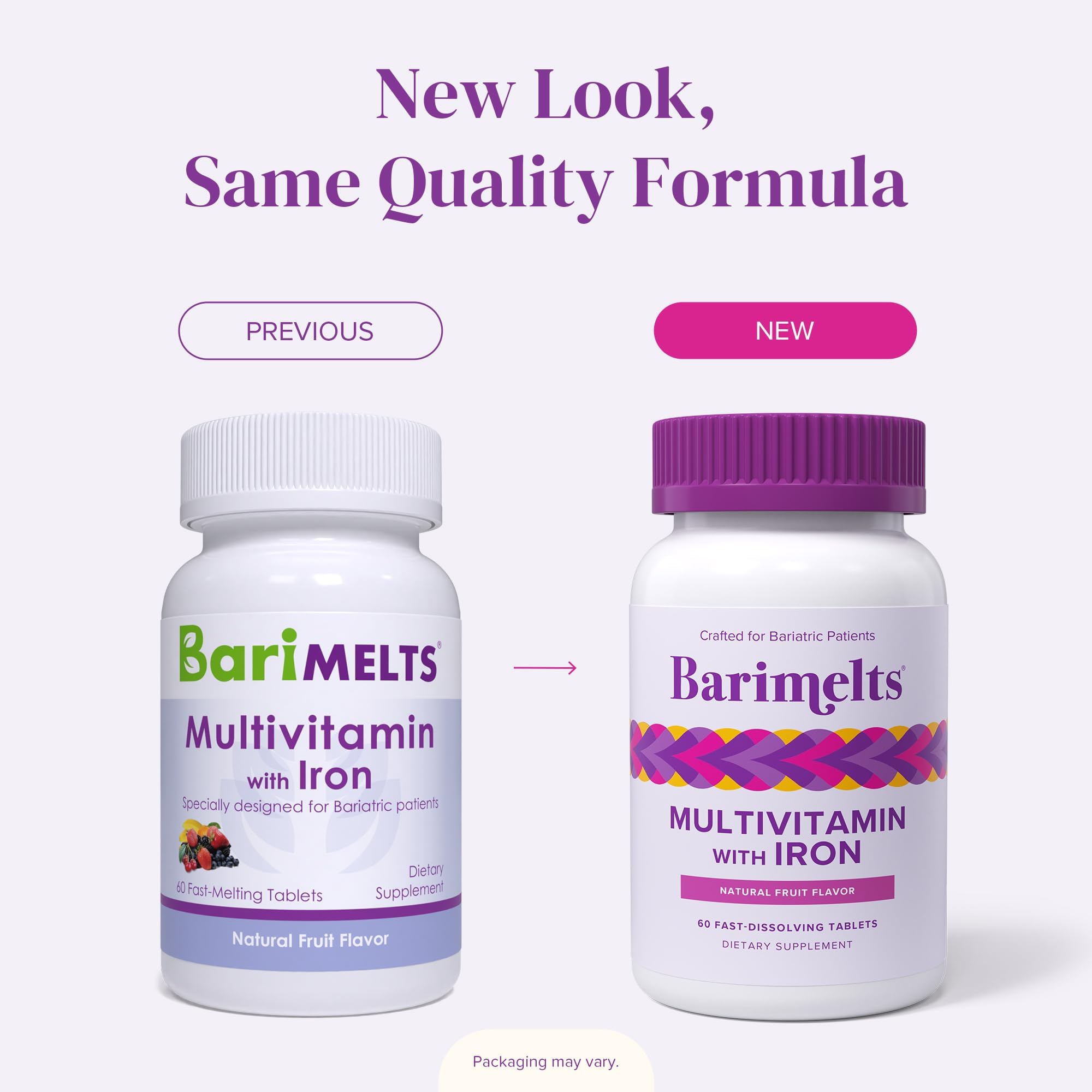 BariMelts Bariatric Multivitamin with Iron – 60 Fast-Dissolving Tablets, Sugar-Free, Natural Fruit Flavor