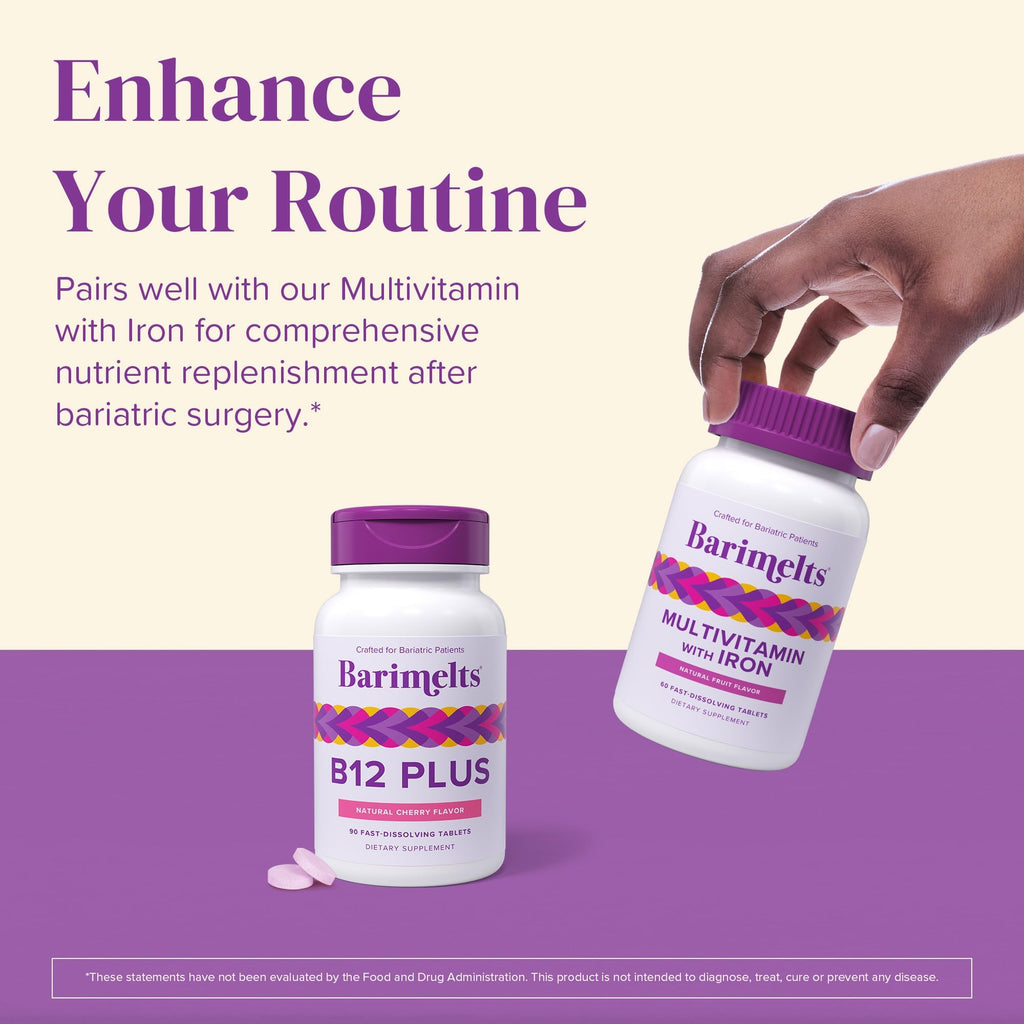 BariMelts Vitamin B12 Plus – 90 Fast-Dissolving Bariatric Tablets (3-Month Supply) | Sugar-Free for Women