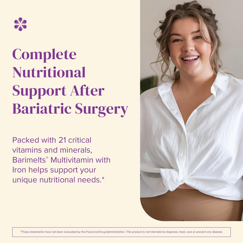 BariMelts Bariatric Multivitamin with Iron – 60 Fast-Dissolving Tablets, Sugar-Free, Natural Fruit Flavor