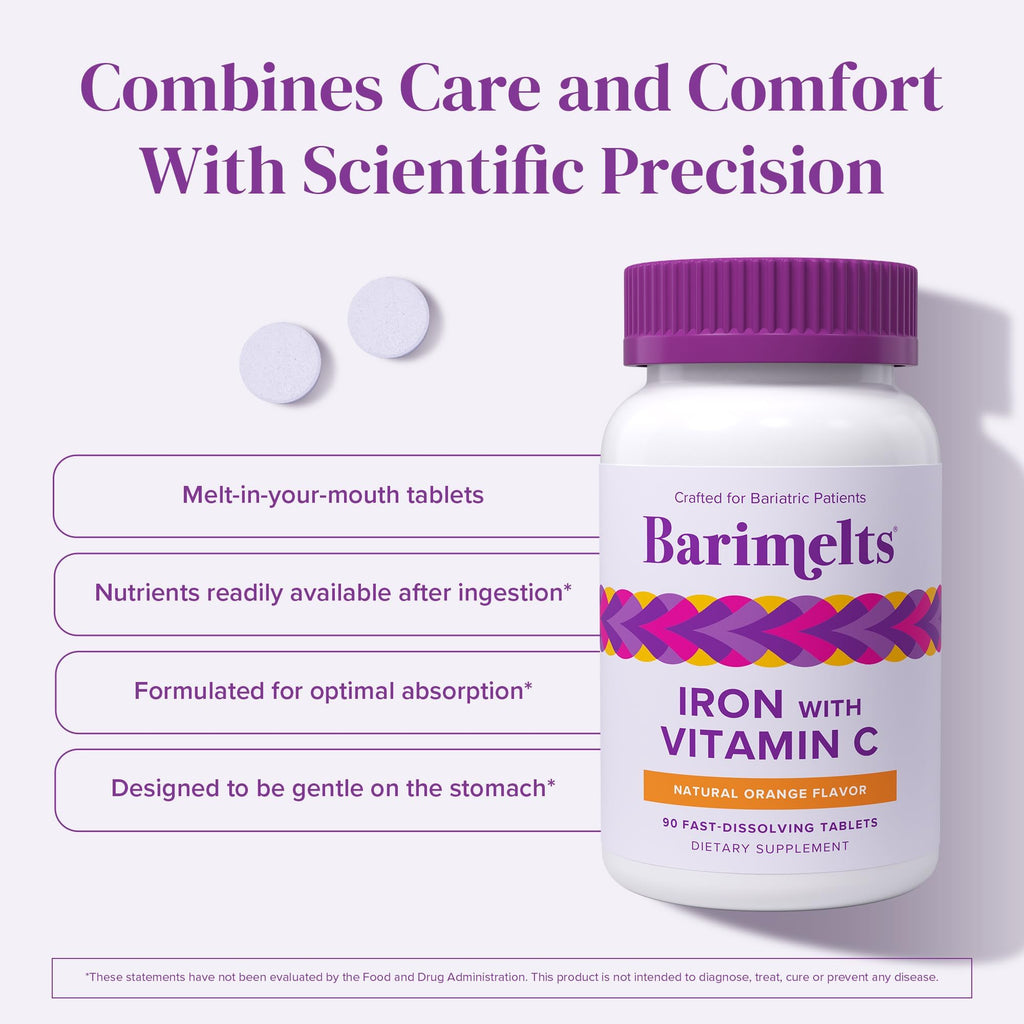Barimelts Iron with Vitamin C | 90 Fast-Dissolving Tablets (Sugar-Free) for Women