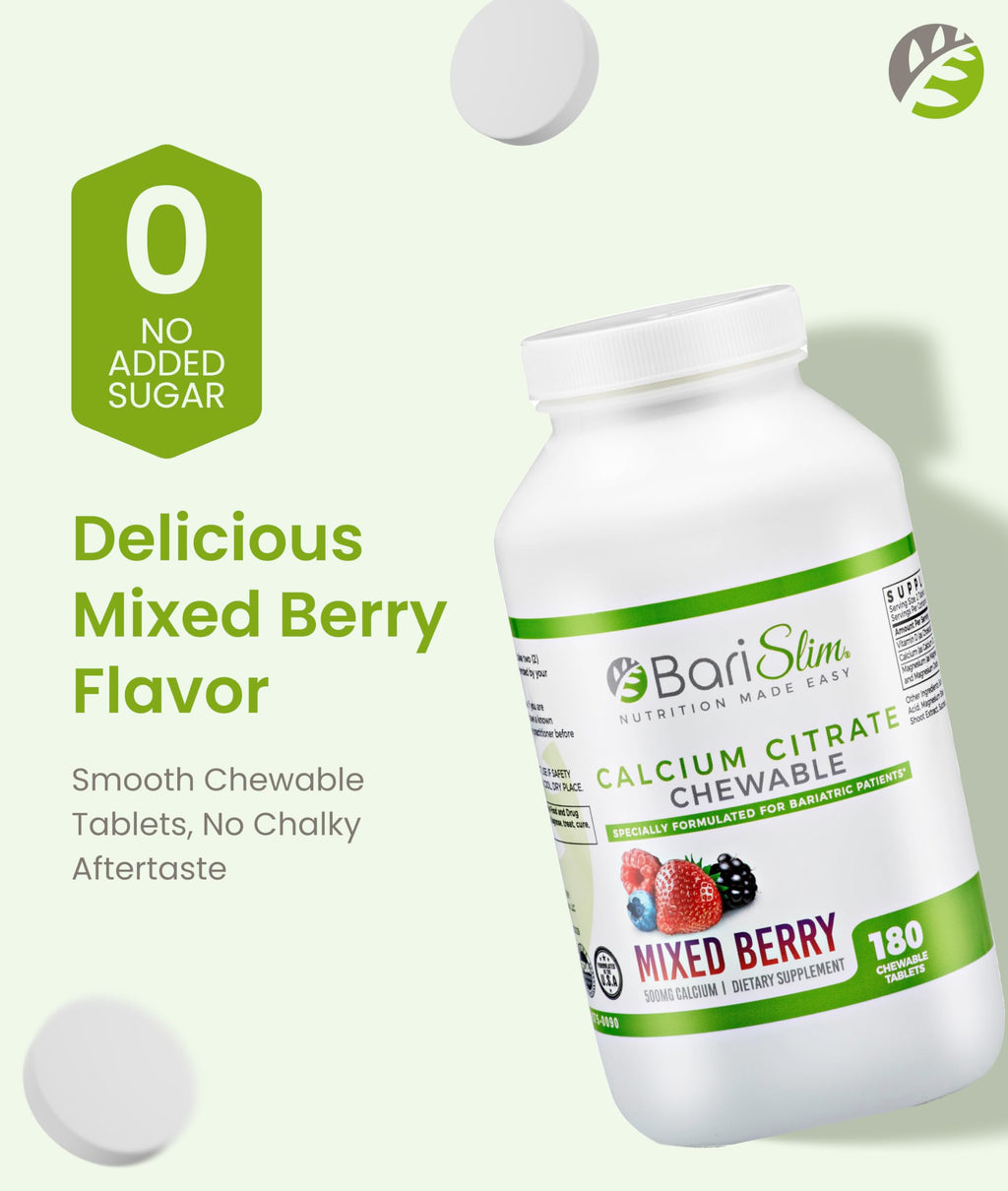 BariSlim Bariatric Calcium Citrate with Magnesium & Vitamin D – 500 mg per Serving | Mixed Berry, 90 Servings