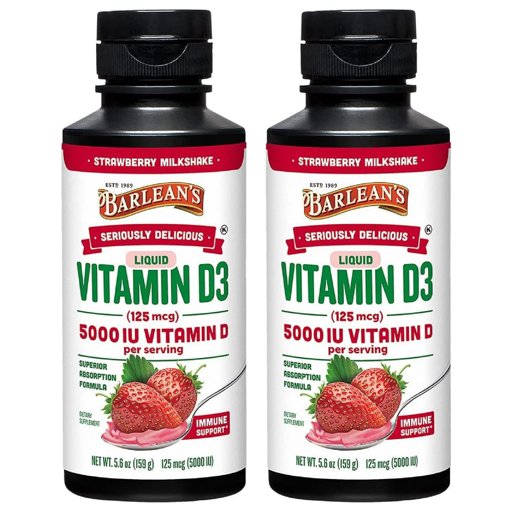 Barlean's Vitamin D3 Liquid 5000 IU – Pack of 2 (Strawberry Milkshake)