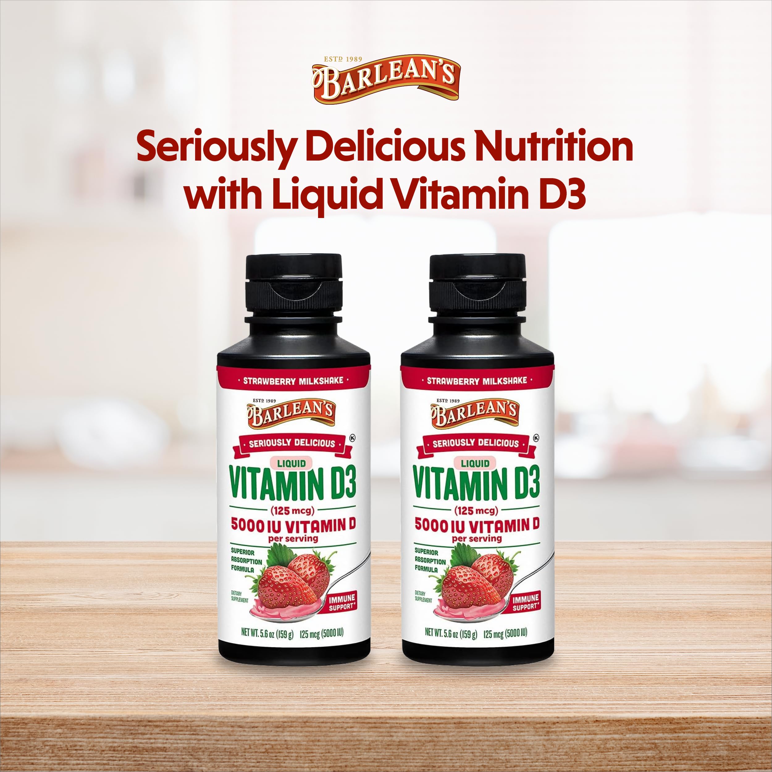 Barlean's Vitamin D3 Liquid 5000 IU – Pack of 2 (Strawberry Milkshake)