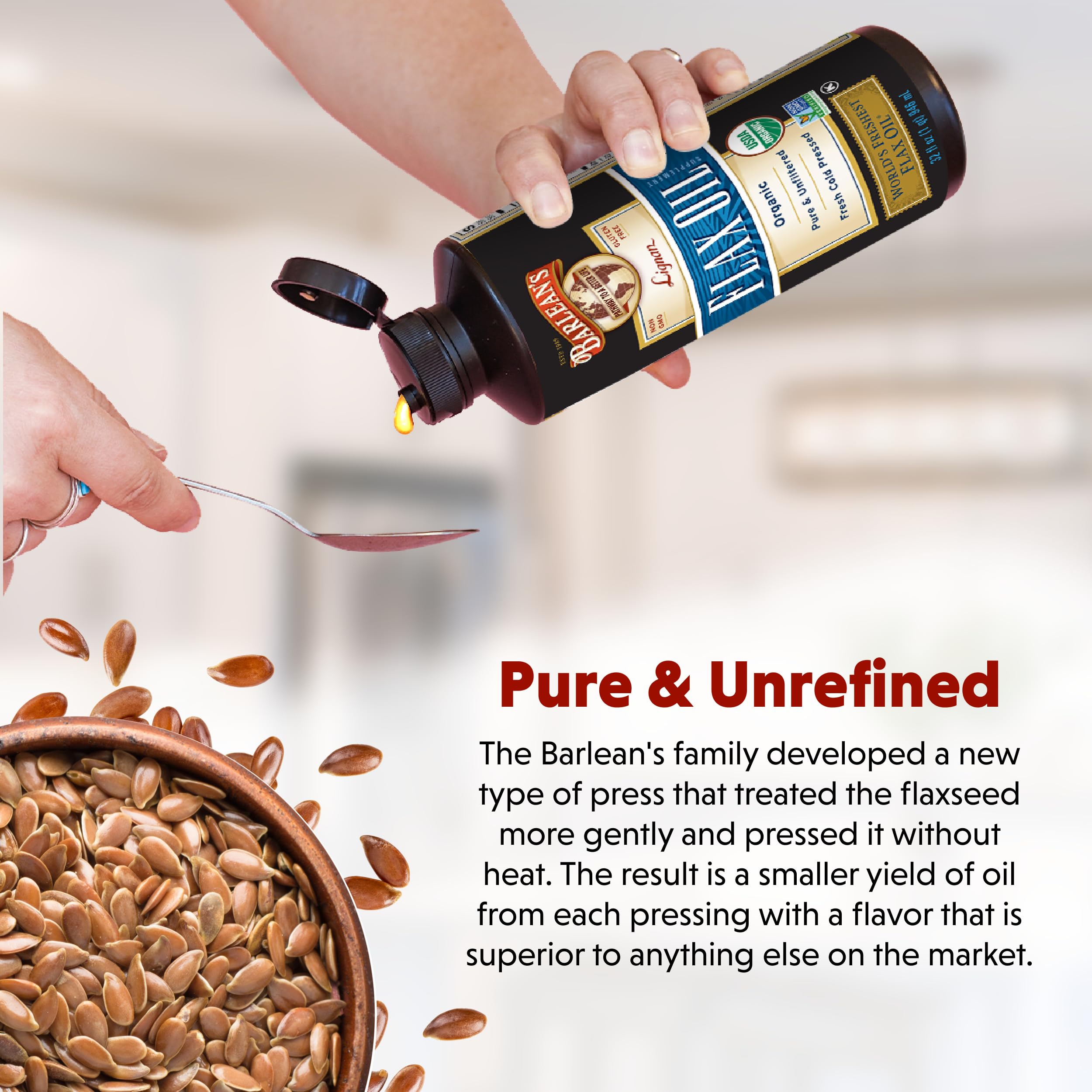 Barlean's Organic Lignan Flaxseed Oil – 12 oz, 7,230 mg ALA, Gluten Free