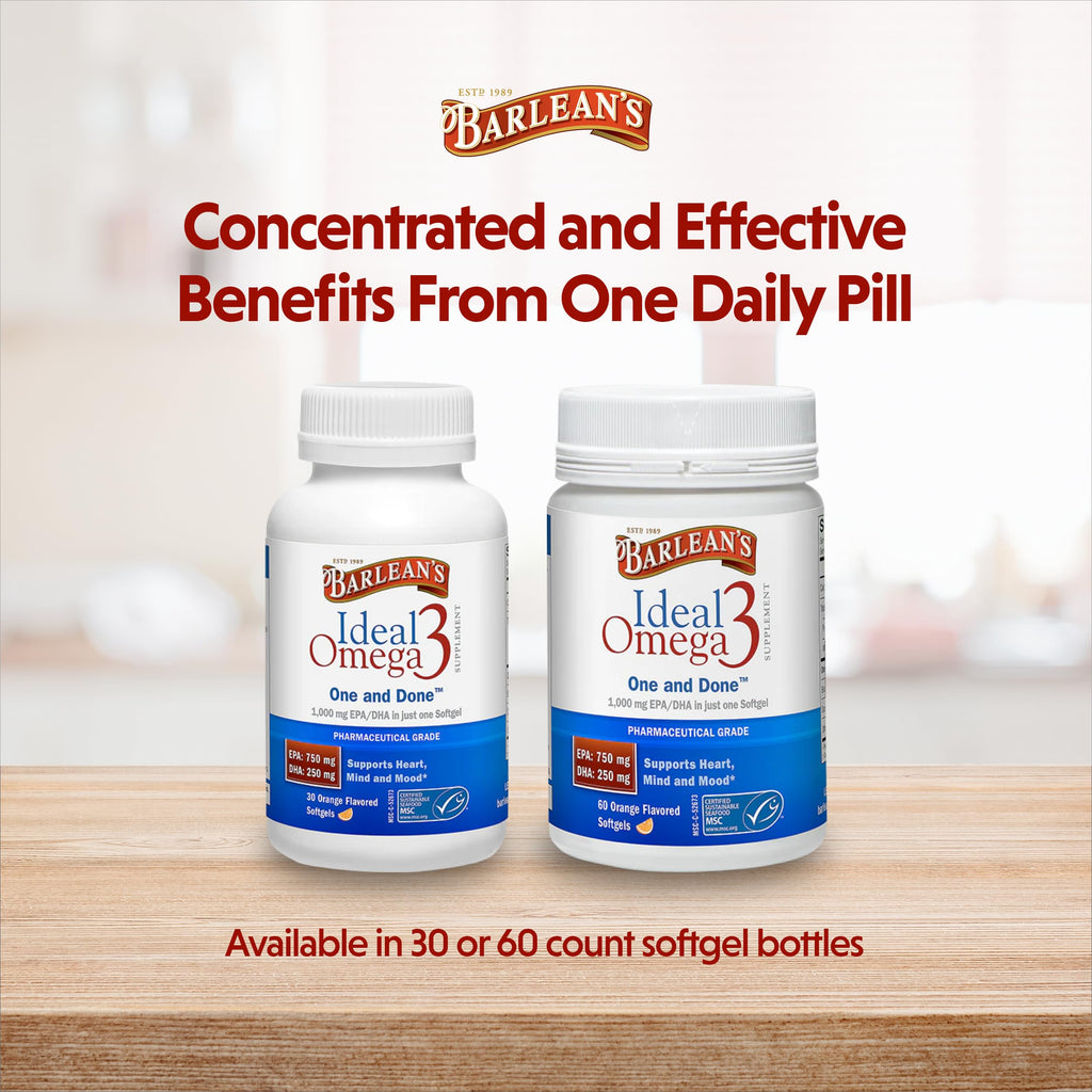 Barlean's Ideal Omega-3 Softgels 1000mg EPA/DHA – Heart Health & Mood