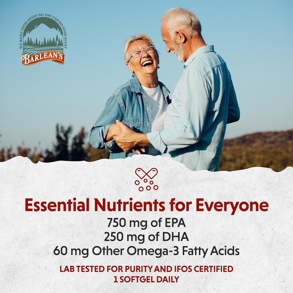 Barlean's Ideal Omega Max 3 Fish Oil Softgels - 1000 mg EPA/DHA (60 Count) Orange Flavor