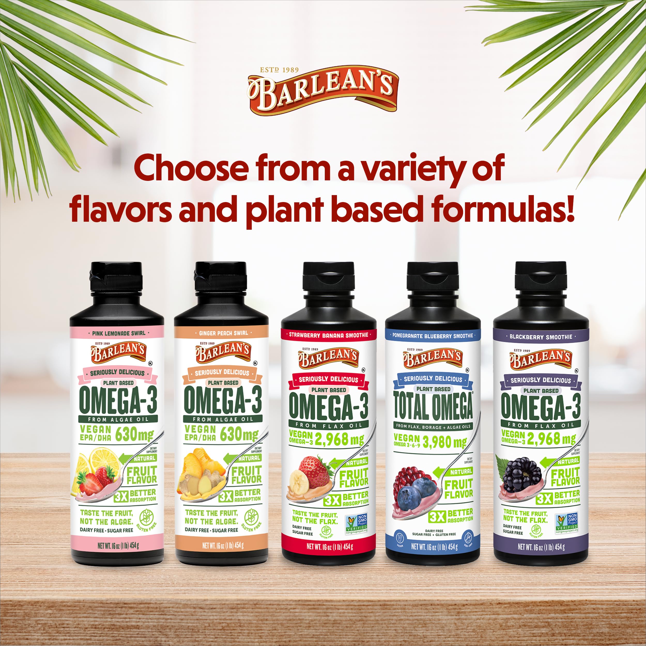 Barlean's Liquid Flaxseed, Borage & Algae Oils – Omega-3-6-9, Pomegranate Blueberry, Vegan EPA/DHA, 16 oz