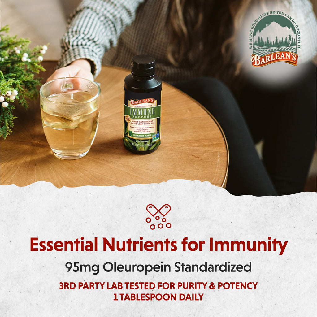 Barlean's Peppermint Olive Leaf Complex — Liquid Immune Support (95 mg Oleuropein)