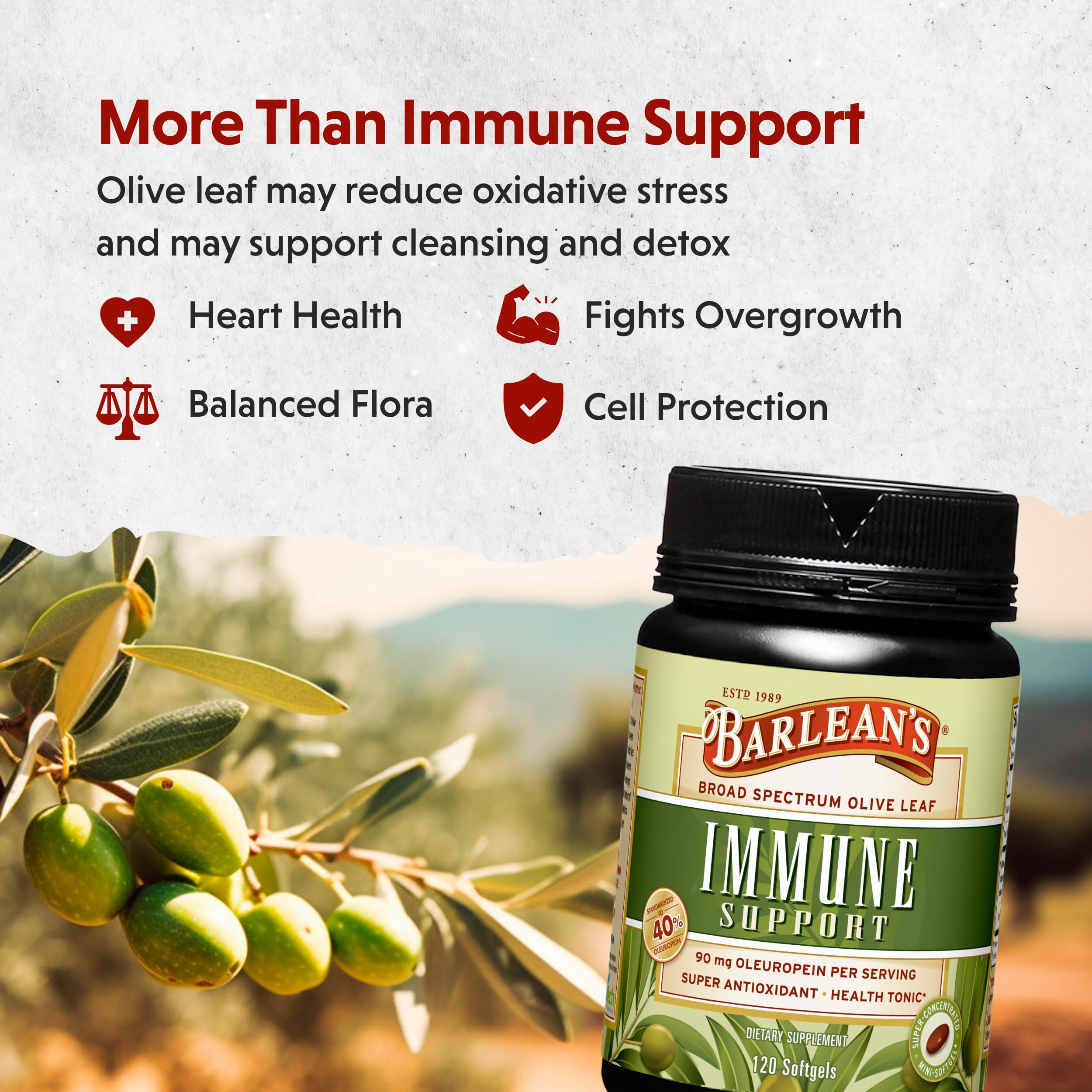Barlean's Olive Leaf Complex Supplements – Immune Support Softgels, 95 mg Oleuropein, 120 Count