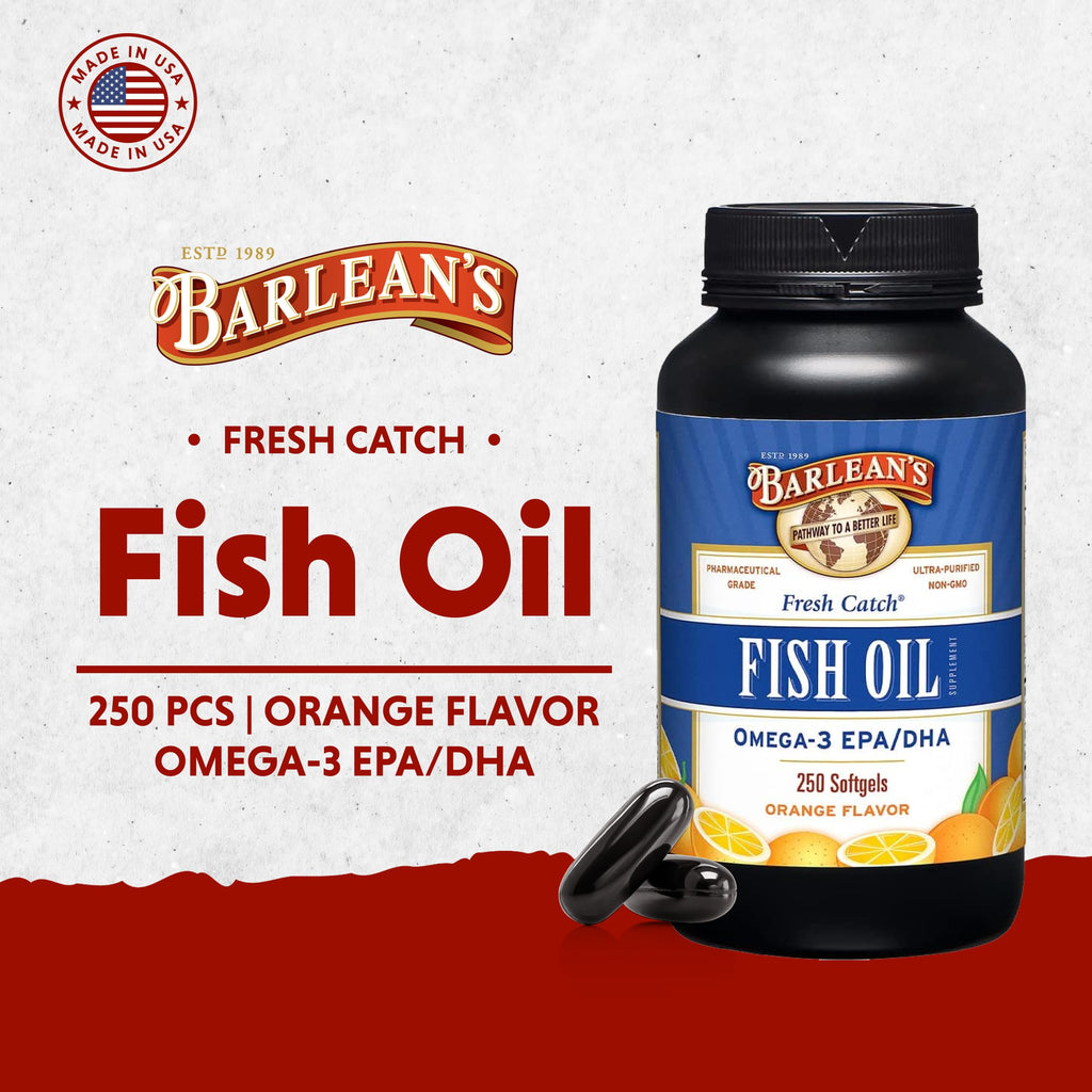 Barlean's Omega-3 Fish Oil 600mg Softgels (Orange Flavor) – EPA 360mg / DHA 240mg, 250 Count