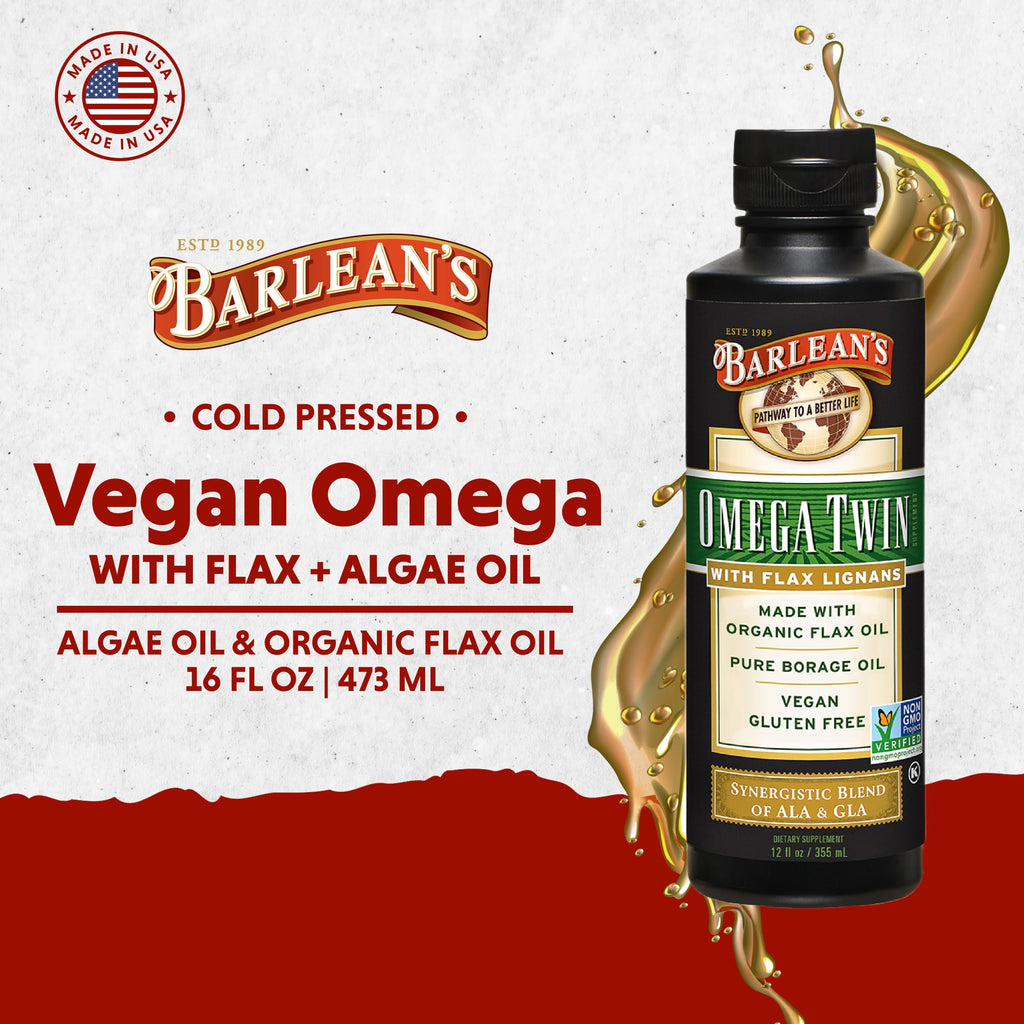 Barlean's Omega Twin Liquid Flaxseed Oil & Borage Oil with Lignans – 12 oz