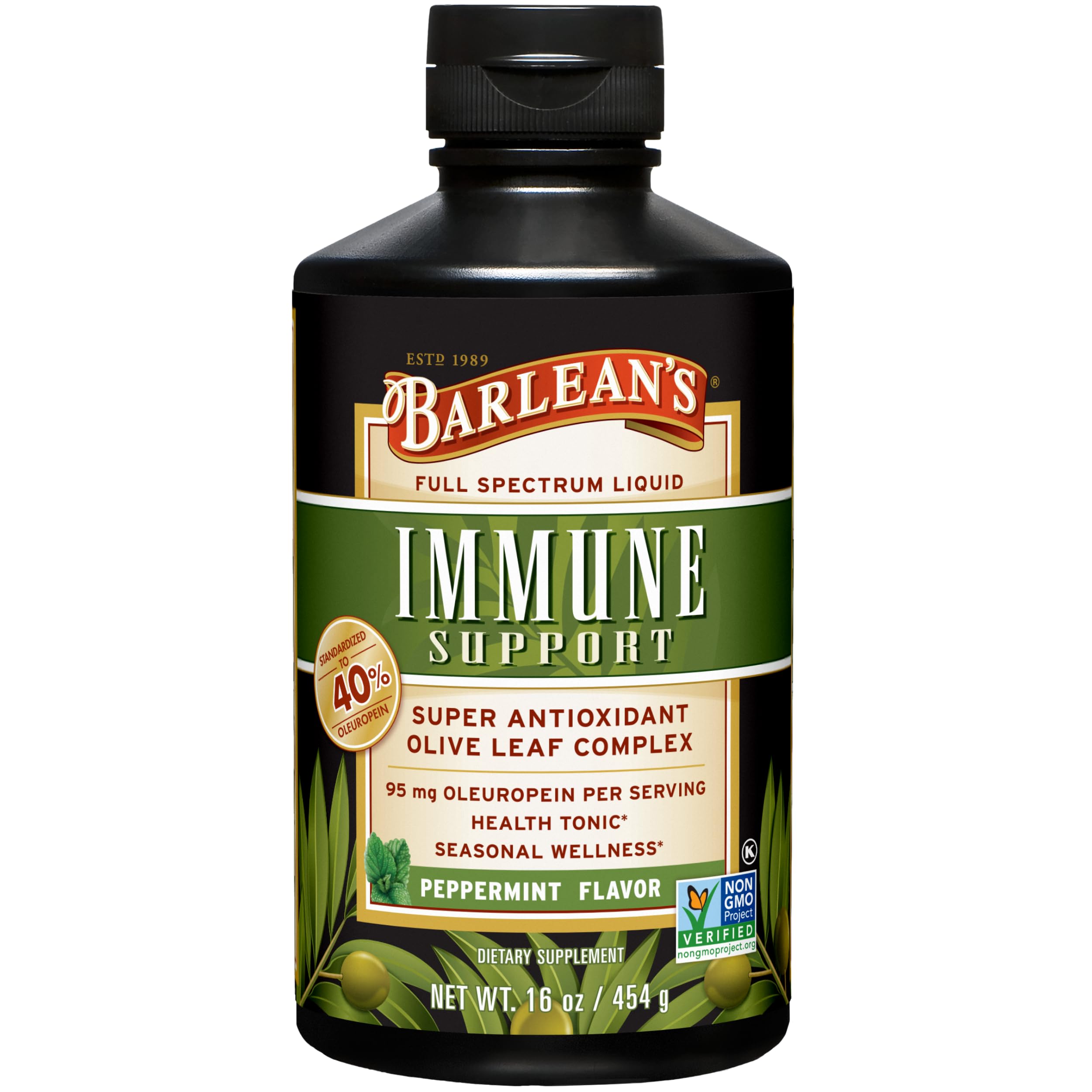 Barlean's Peppermint Olive Leaf Complex — Liquid Immune Support (95 mg Oleuropein)