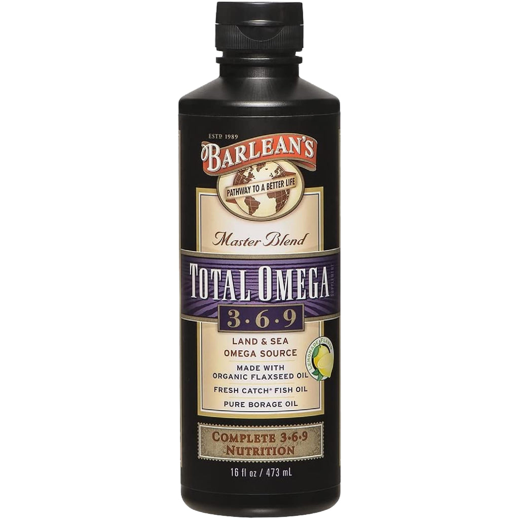 Barlean's Total Omega 3 6 9 Liquid – Lemon Flavor, 16 oz | 6,468 mg Omegas