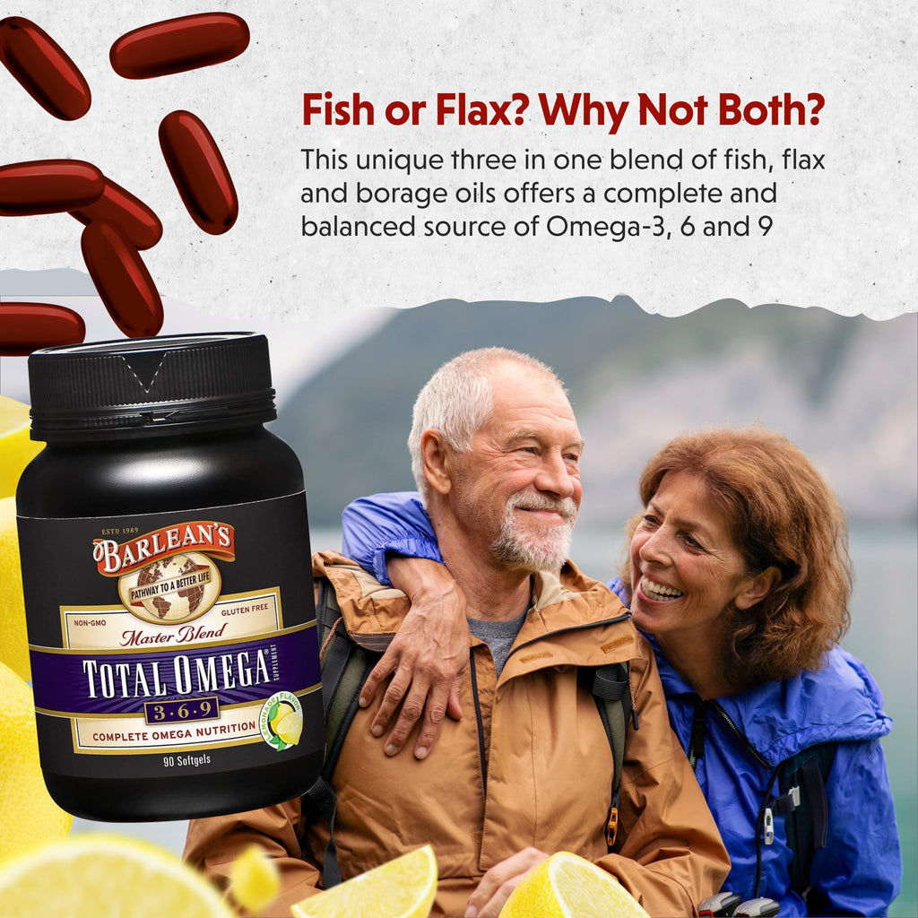 Barlean's Total Omega 3 6 9 Softgels – 90 Count | Heart Health & Joint Support
