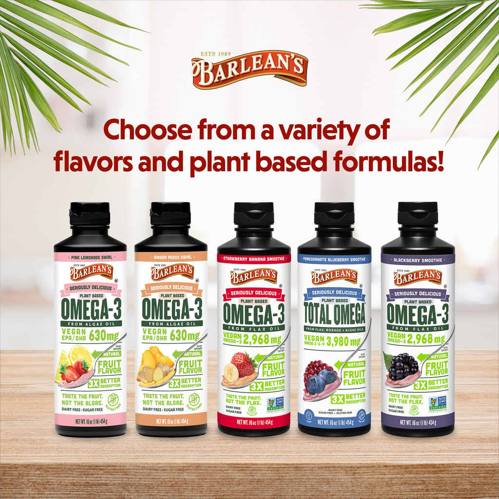 Barlean's Vegan Omega 3-6-9 Flaxseed Oil – Strawberry Banana, 16 oz