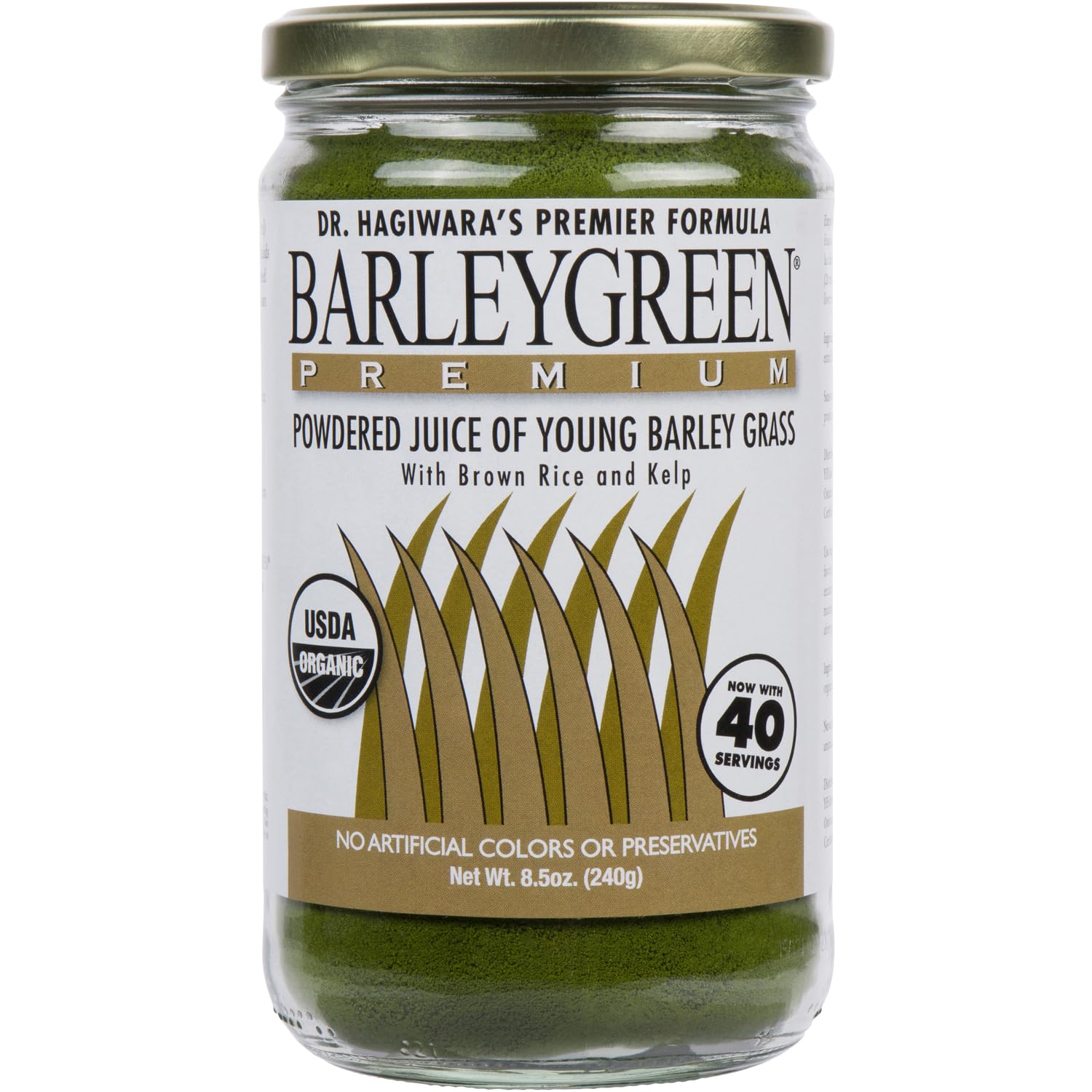 BARLEYGREEN Dr. Hagiwara's Original Premium with Kelp – Organic Barley Grass Juice Powder, 8.5 oz (240 g), 40 Servings
