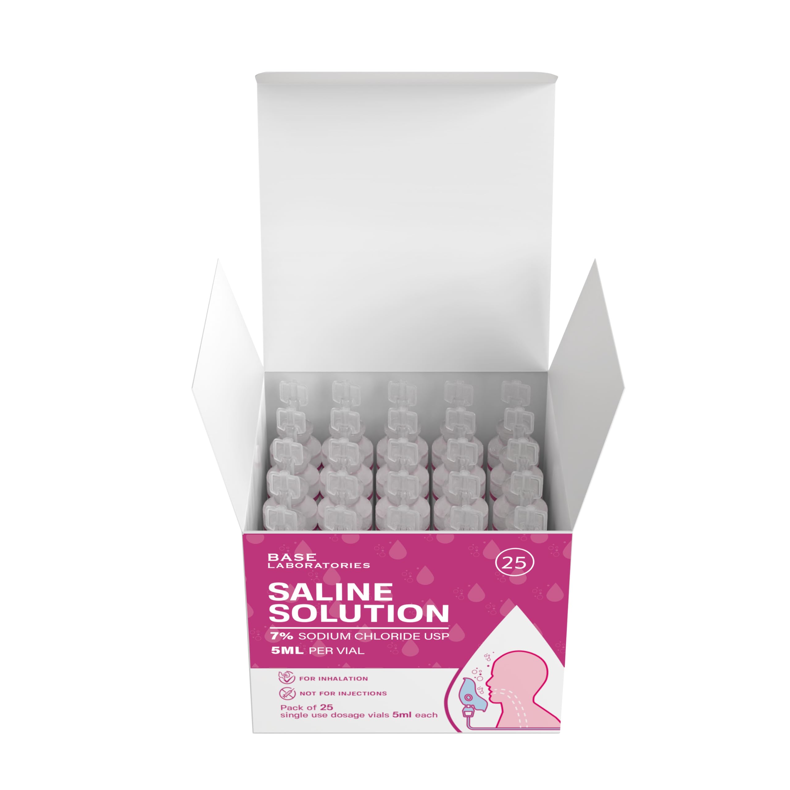 BASE LABORATORIES 7% Saline Solution for Nebulizer — 50 Vials, 5ml Unit Dose | Inhalation & Nasal Irrigation