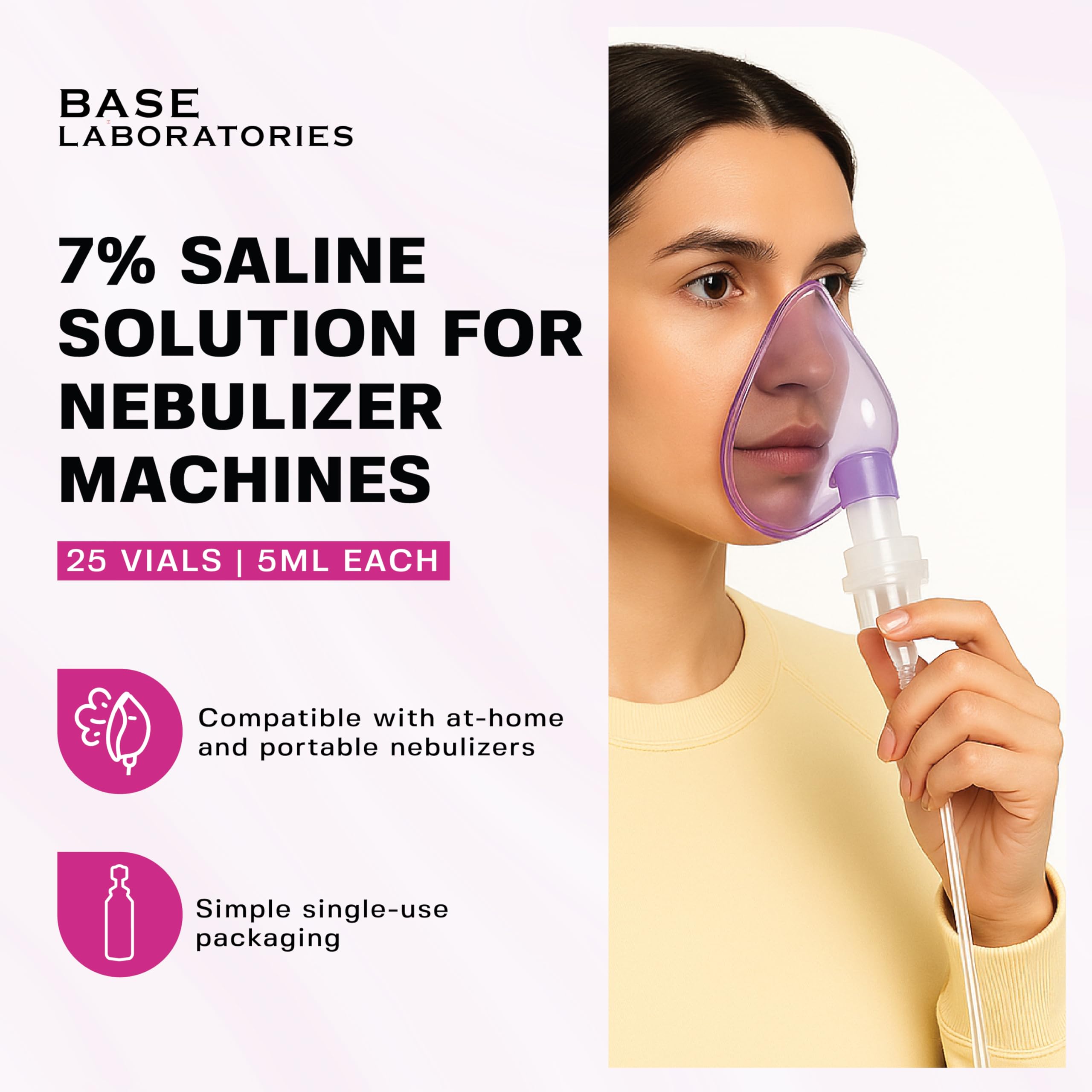 BASE LABORATORIES 7% Saline Solution for Nebulizer — 50 Vials, 5ml Unit Dose | Inhalation & Nasal Irrigation