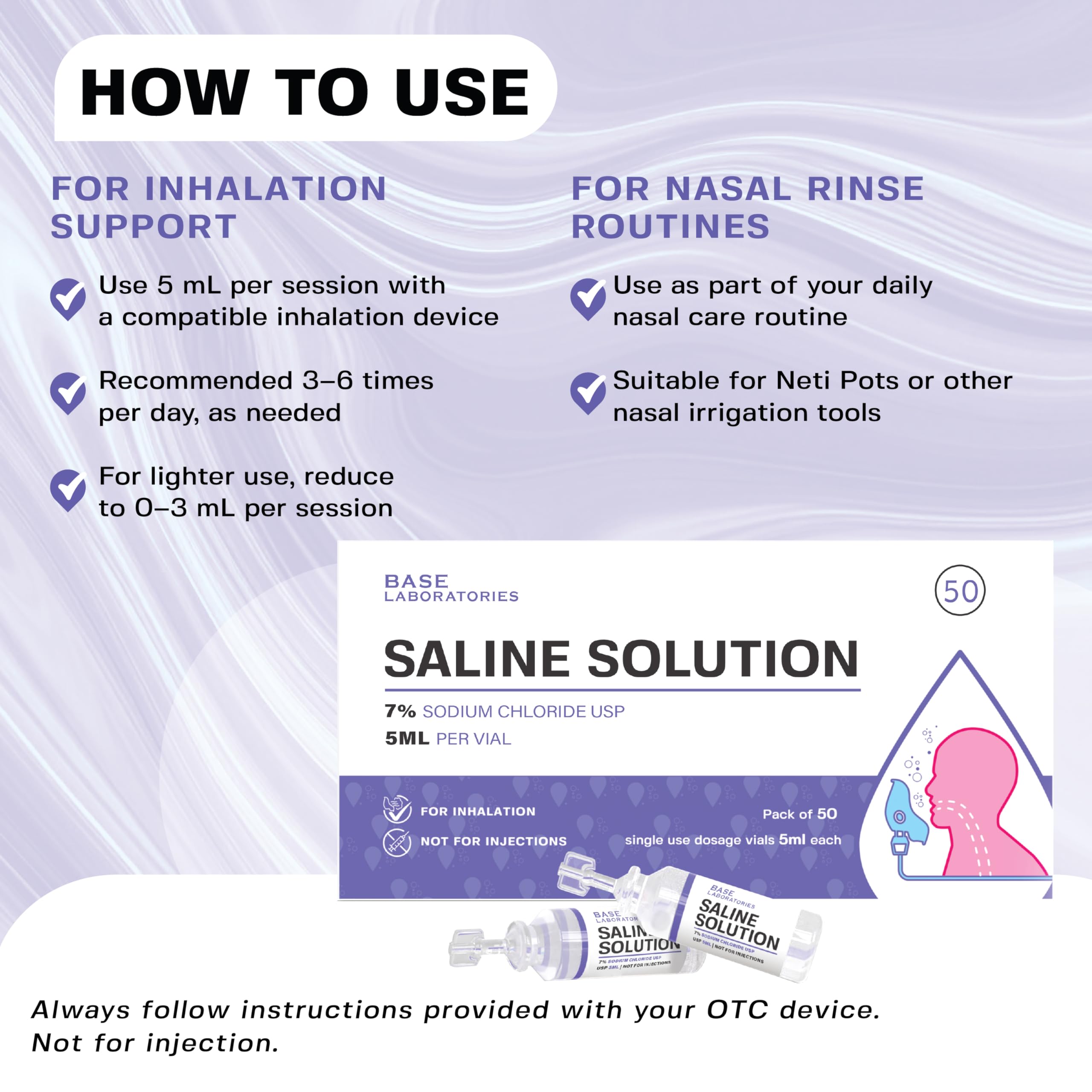 BASE LABORATORIES 7% Saline Solution for Nebulizer – 50 x 5ml Vials