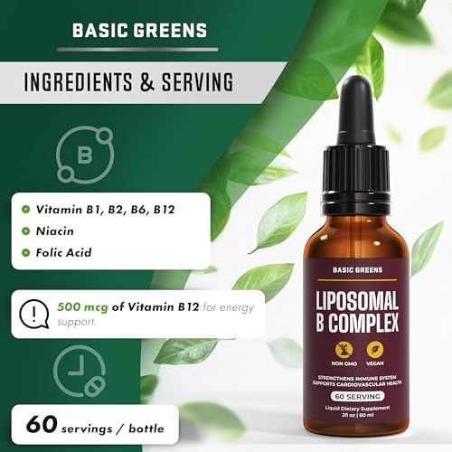 BASIC GREENS Liposomal B Vitamins Liquid – High Absorption, Vegan, Non-GMO, 2 fl oz