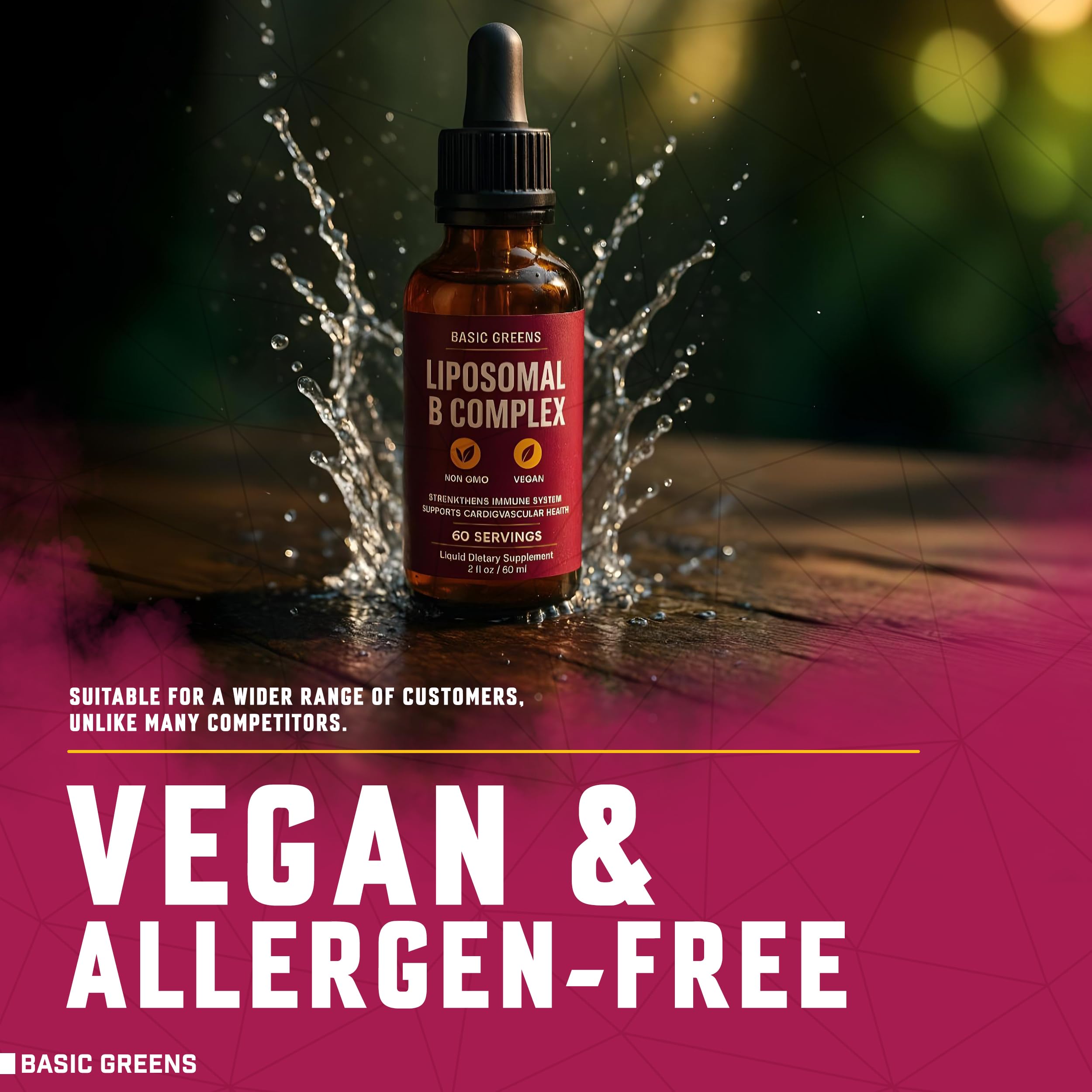BASIC GREENS Liposomal B Vitamins Liquid – High Absorption, Vegan, Non-GMO, 2 fl oz