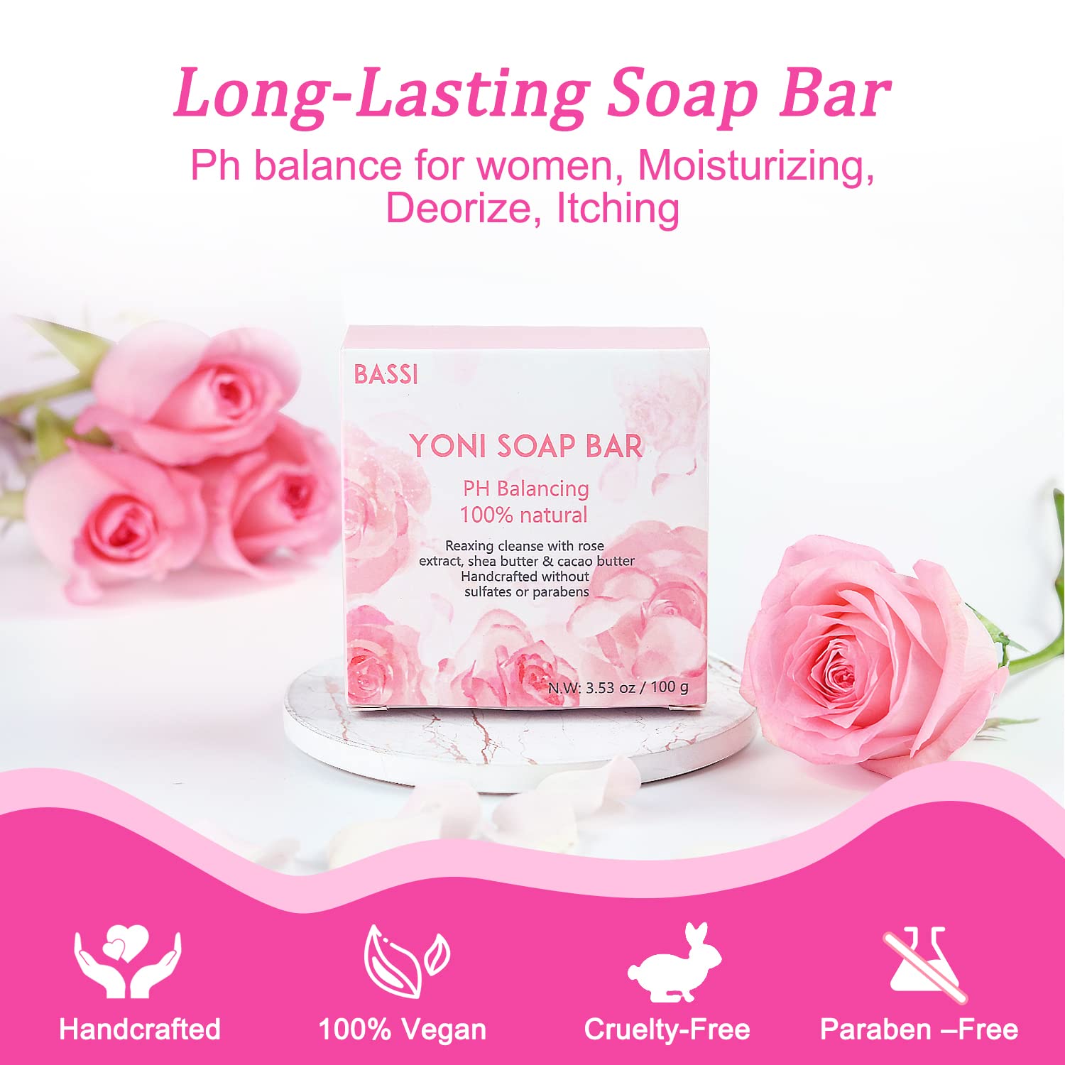 BASSI Yoni Soap Bars – 2-Pack, 100% Natural, pH-Balanced Vaginal Wash