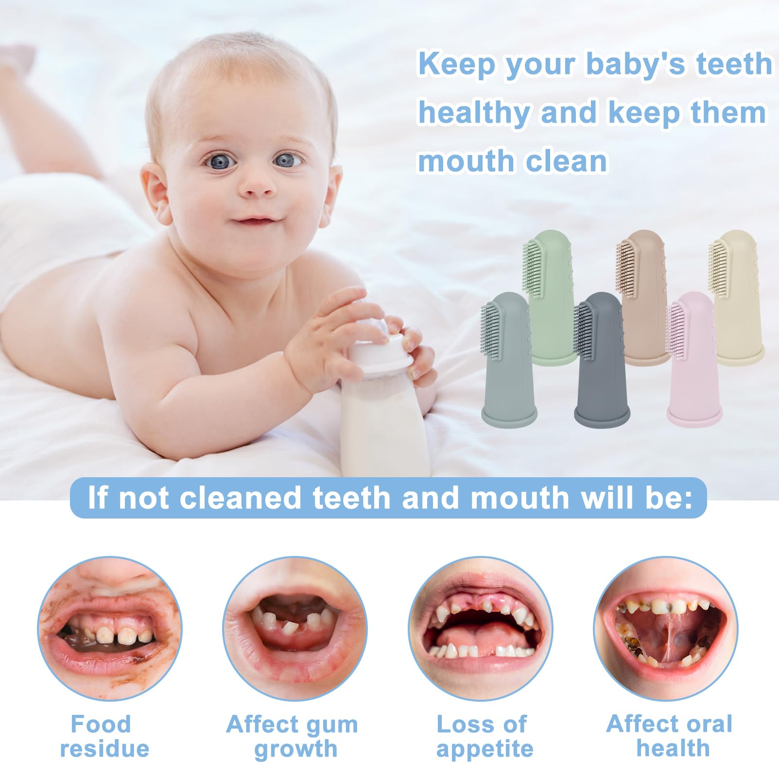 Bassion Baby Finger Toothbrush Set – 6 Soft Silicone Infant Toothbrushes for 0-12 Months