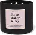 Bath & Body Works White Barn 3-Wick Candle with Essential Oils - 14.5 oz - Rose Water & Ivy