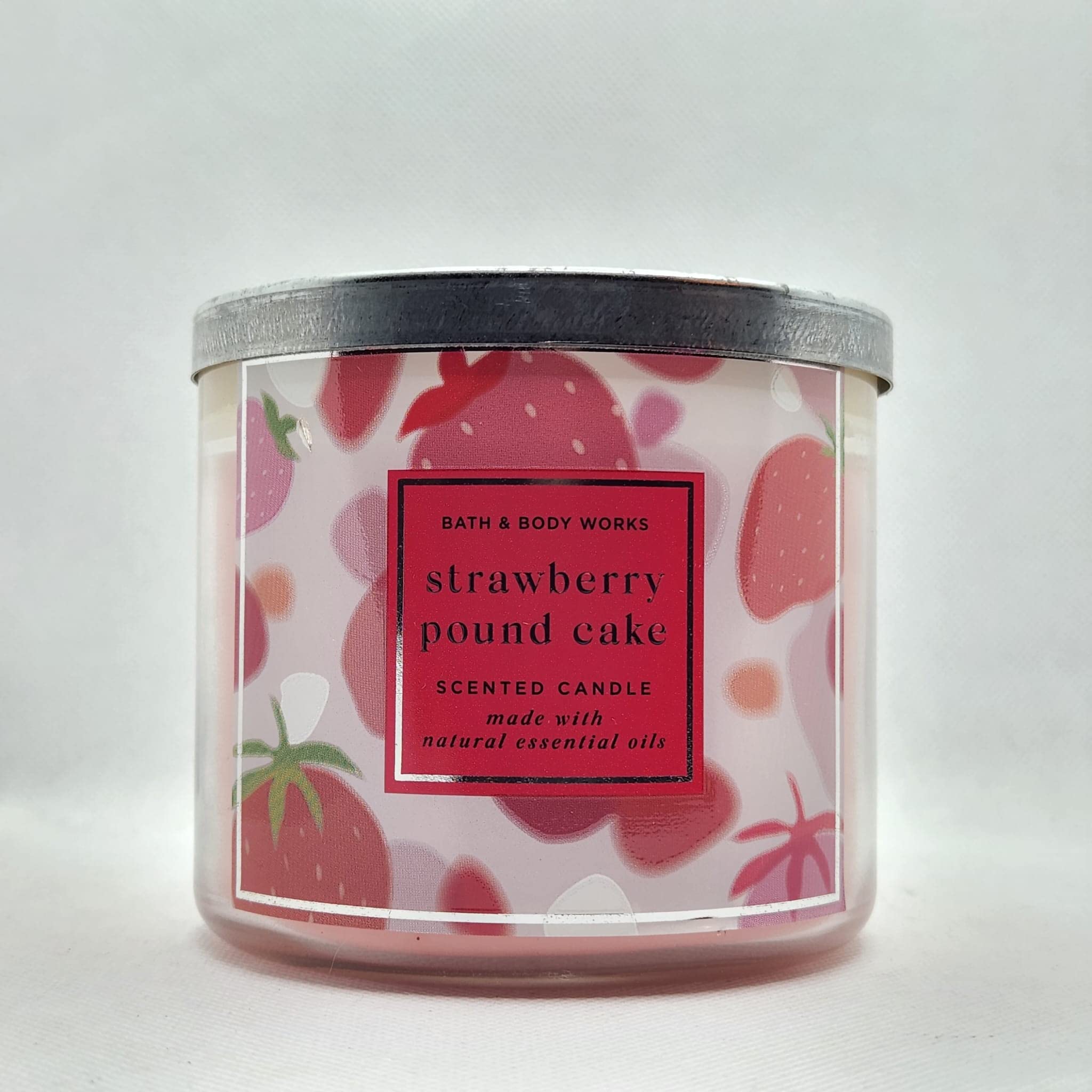 Bath & Body Works White Barn 3-Wick Candle w/ Essential Oils - Strawberry Pound Cake, 14.5 oz