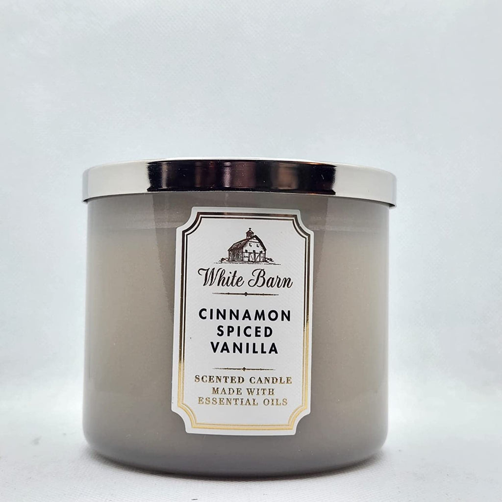 Bath & Body Works Cinnamon Spiced Vanilla 3-Wick Candle, White Barn, 14.5 oz