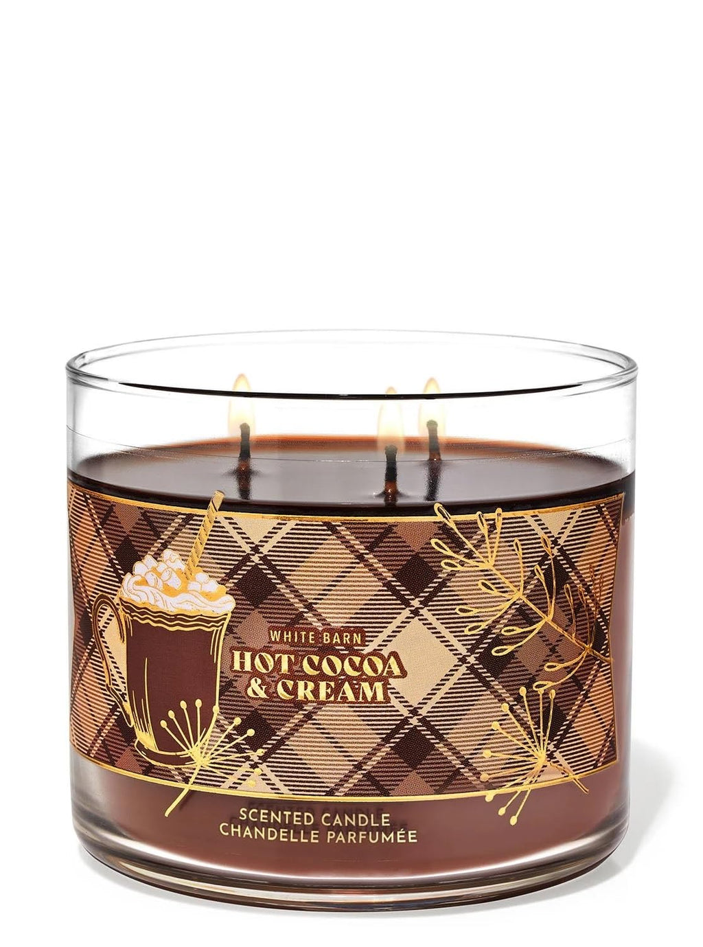 Bath & Body Works White Barn 3-Wick Candle with Essential Oils - Hot Cocoa & Cream, 14.5 oz (2021 Christmas Scents)