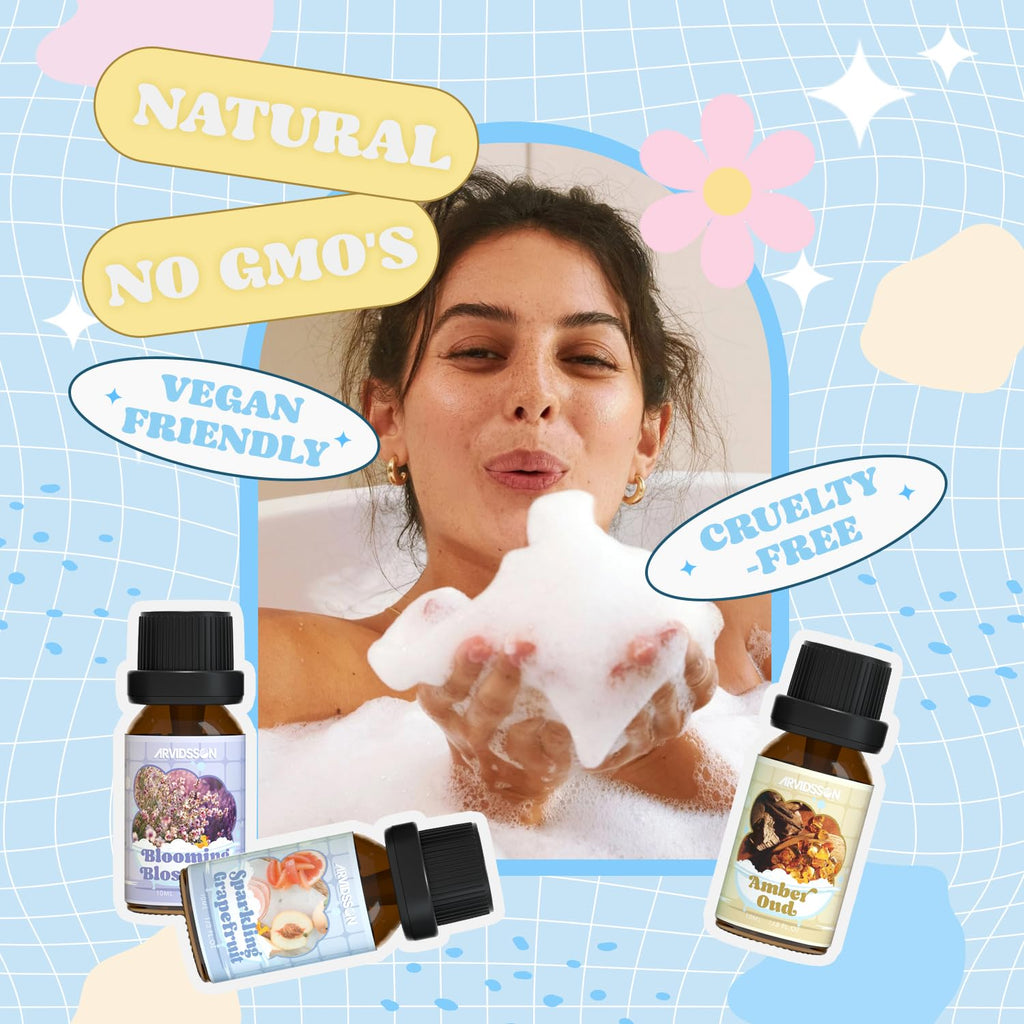 Bath Fragrance Oils Set by ARVIDSSON – Vanilla & Coconut, Lavender Bliss, Sparkling Grapefruit, Citrus Verbena, Amber Oud | Natural Spa Essential Oils for Diffuser, Soap & Candle Making