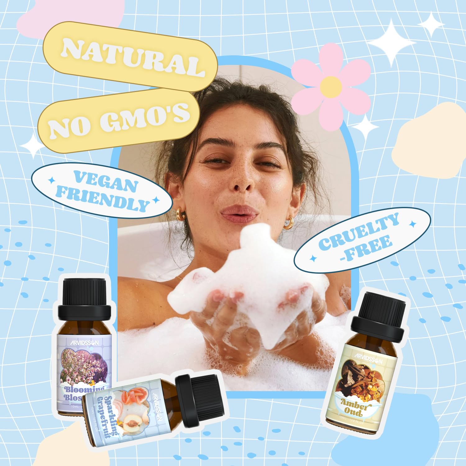 Bath Fragrance Oils Set by ARVIDSSON – Vanilla & Coconut, Lavender Bliss, Sparkling Grapefruit, Citrus Verbena, Amber Oud | Natural Spa Essential Oils for Diffuser, Soap & Candle Making