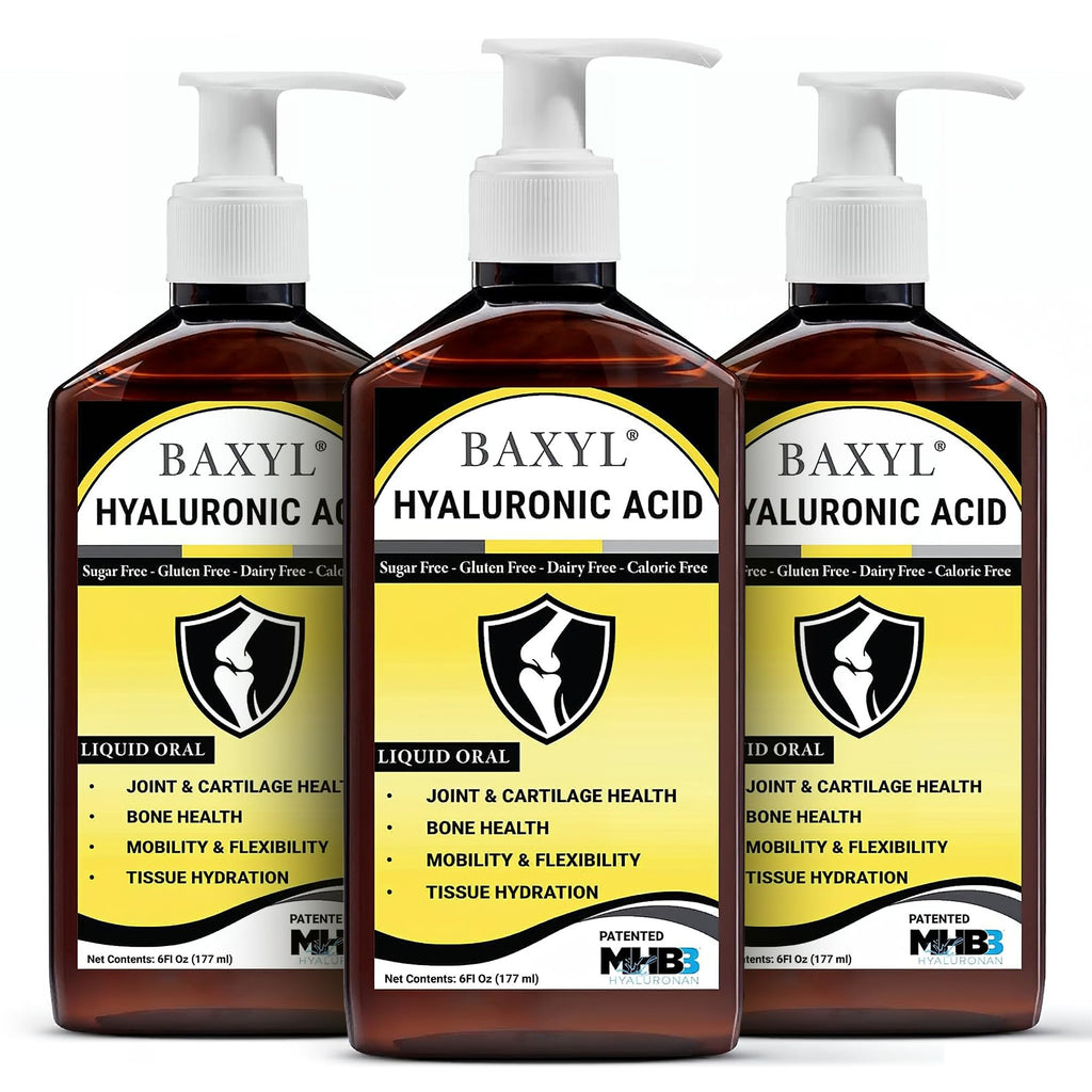 BAXYL Liquid Hyaluronic Acid Supplement — Flavorless, Vegan, 3 x 6 fl oz