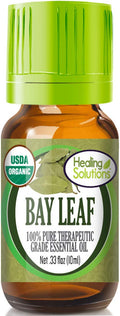 Healing Solutions Organic Bay Leaf Essential Oil - 0.33 oz (10ml) Undiluted for Hair, Diffuser & Skin