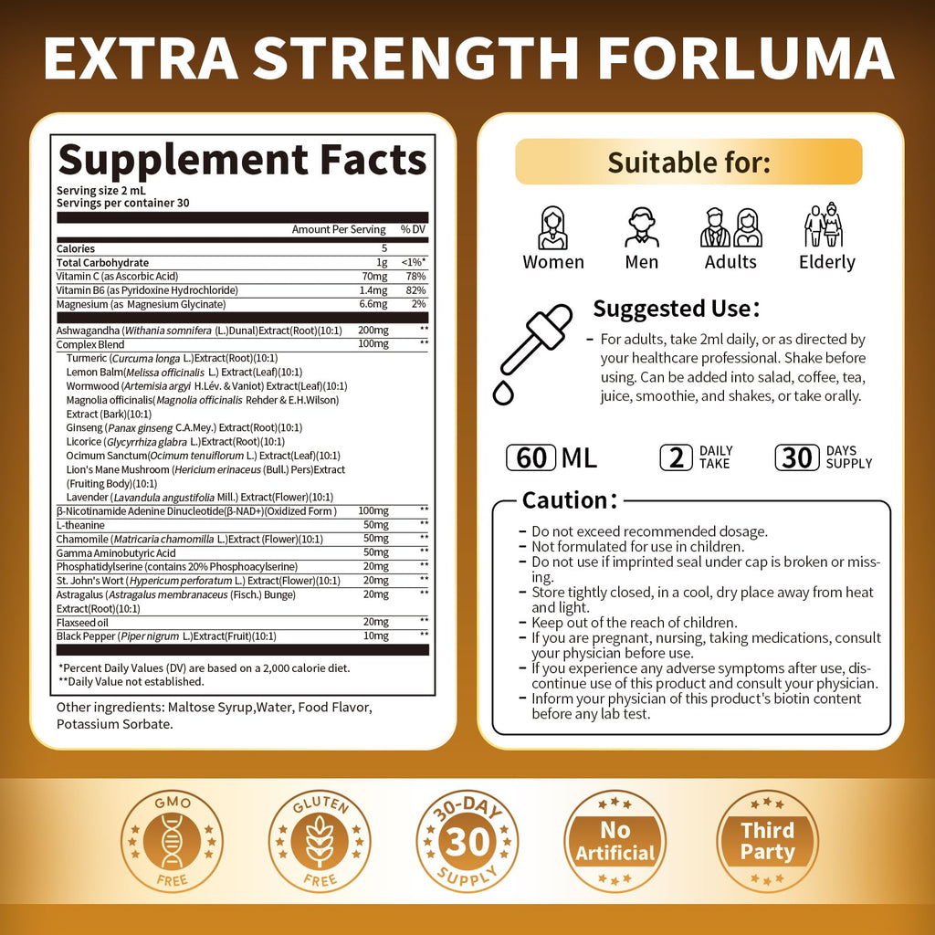 BBEEAAUU 2-Pack Cortisol Drops for Women & Men | 200mg Ashwagandha, L-Theanine & Phosphatidylserine