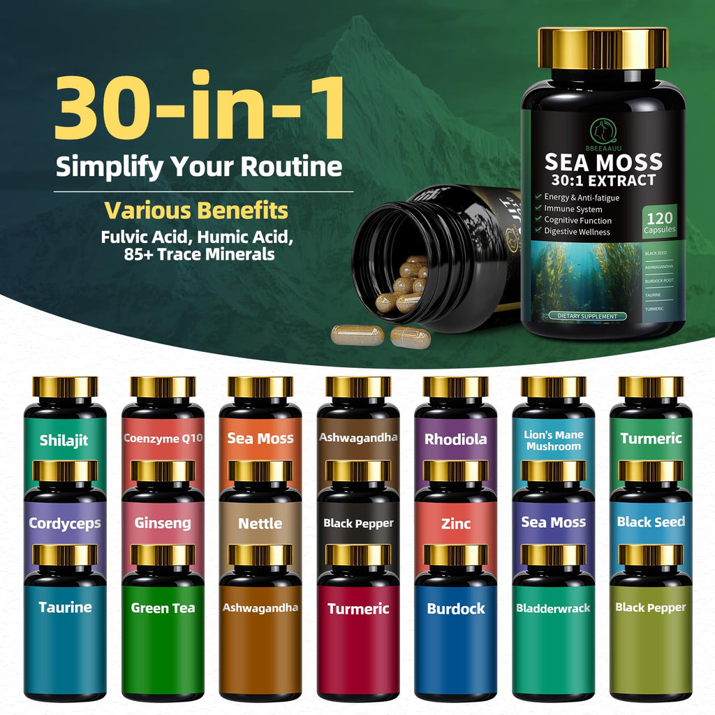 BBEEAAUU Sea Moss & Shilajit Bundle - Energy & Immunity, 480 Capsules