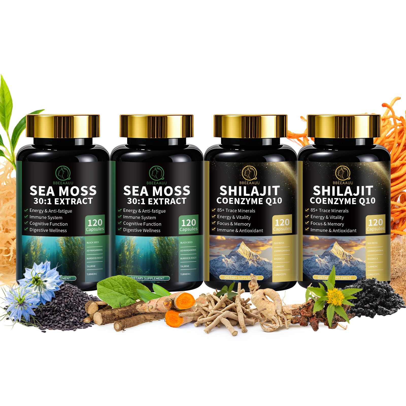 BBEEAAUU Sea Moss & Shilajit Bundle - Energy & Immunity, 480 Capsules