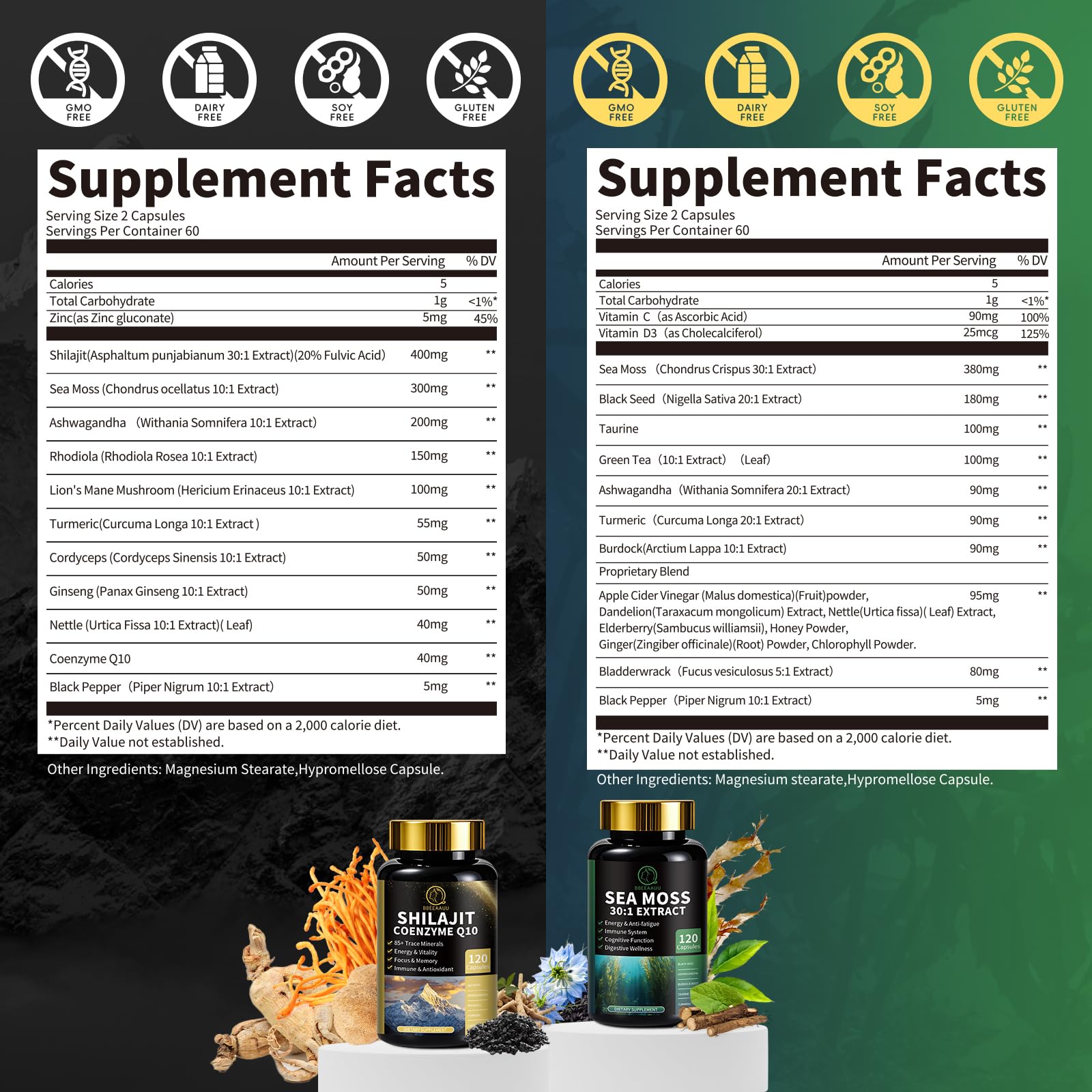 BBEEAAUU Sea Moss & Shilajit Bundle - Energy & Immunity, 480 Capsules