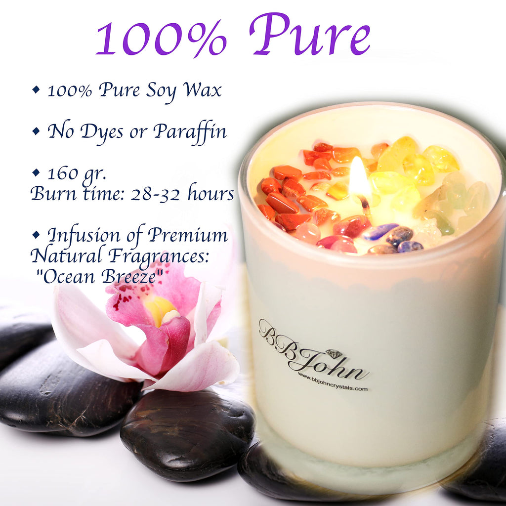 BBJohn Chakra Crystal Candle – Seven Chakras, Meditation & Soy Wax