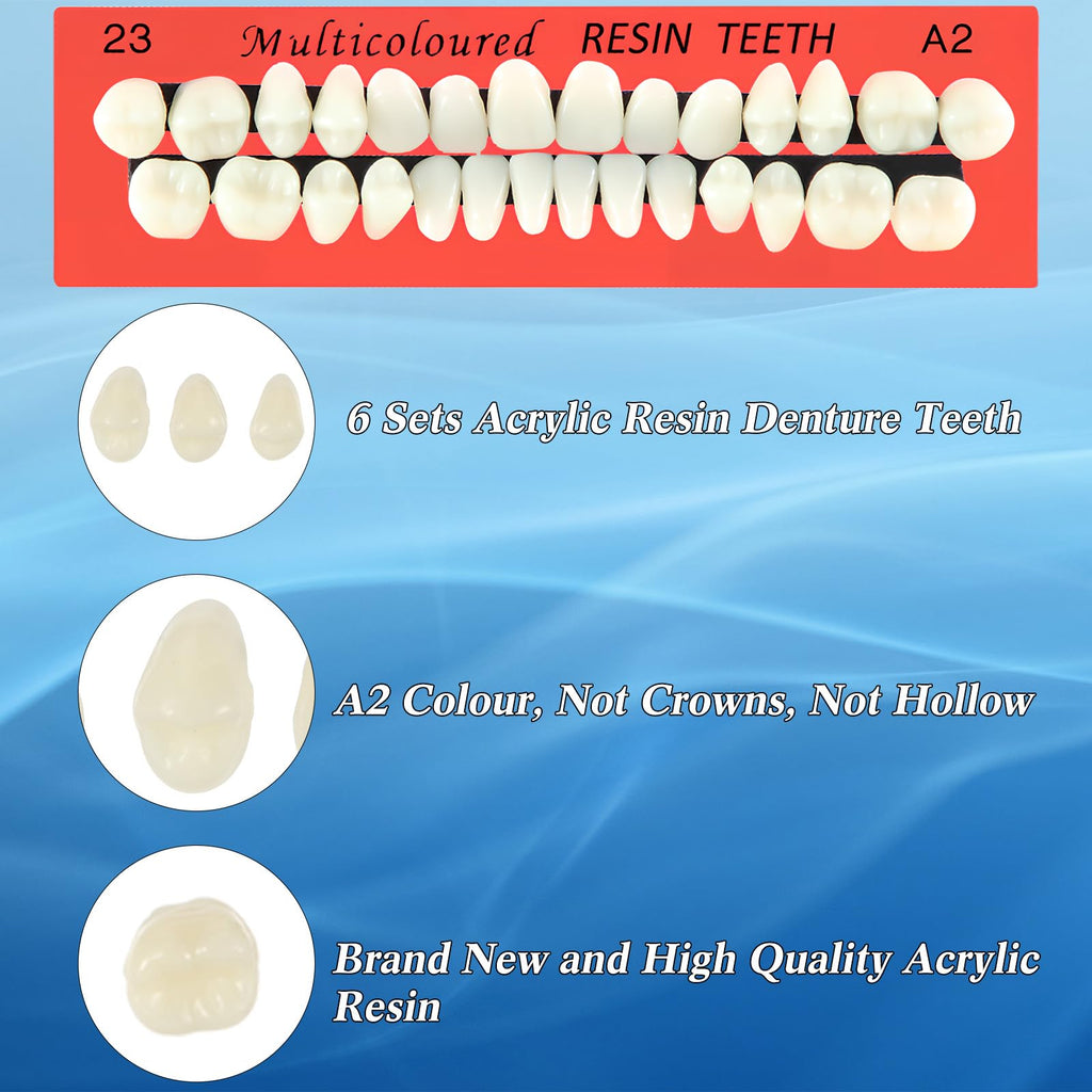 BBTO 6 Sets Acrylic Resin Fake Teeth – Denture Replacement Prop, A2, 168 Pieces