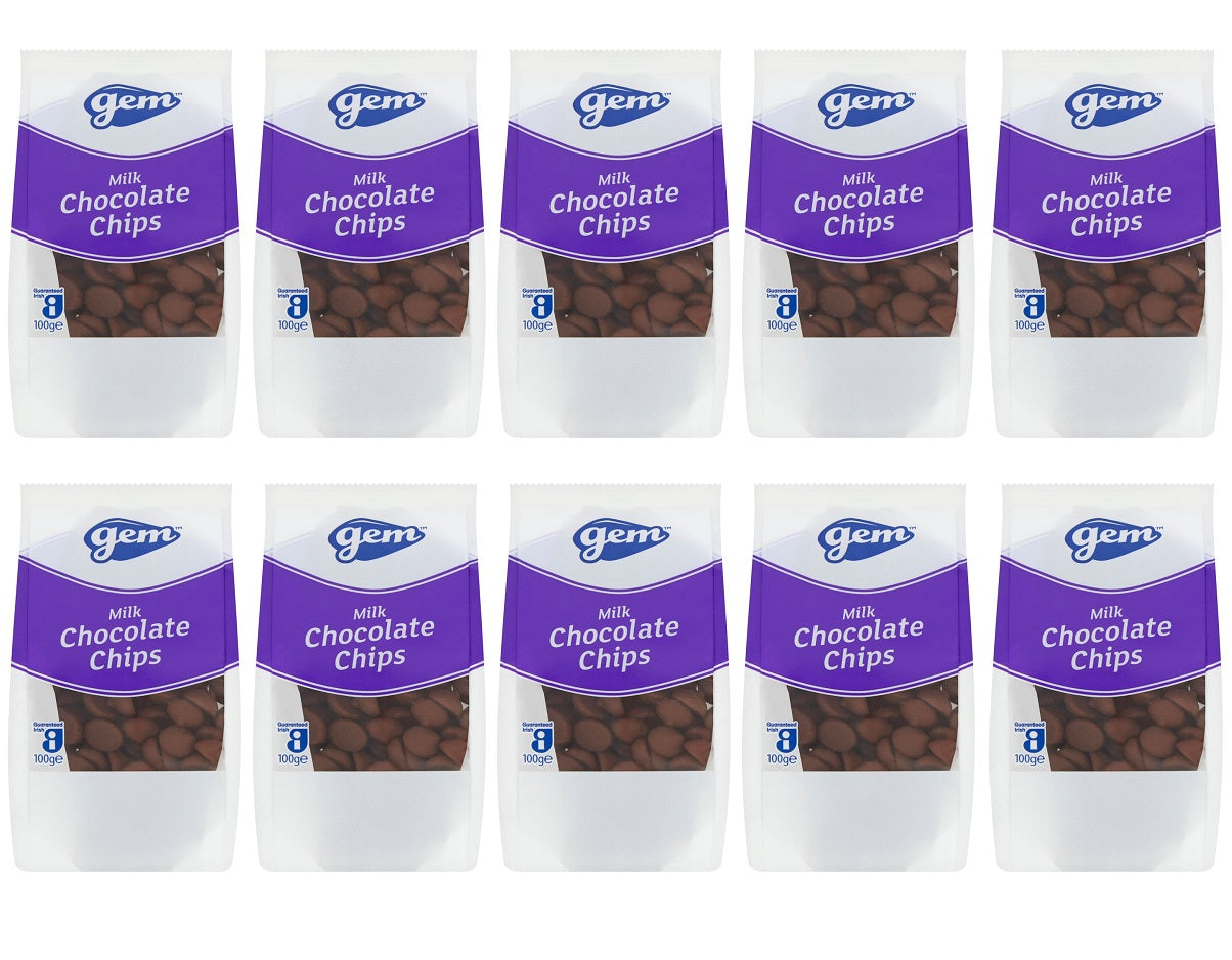 10 x Gem Milk Chocolate Chips 100G