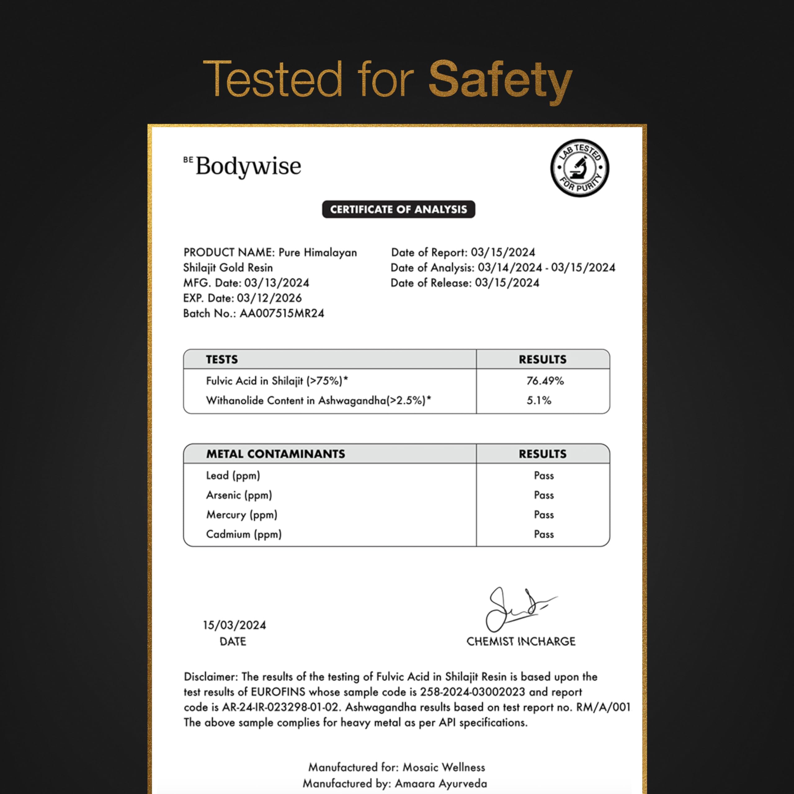 Be Bodywise Himalayan Shilajit Gummies Gold – Lab Tested, Sugar Free