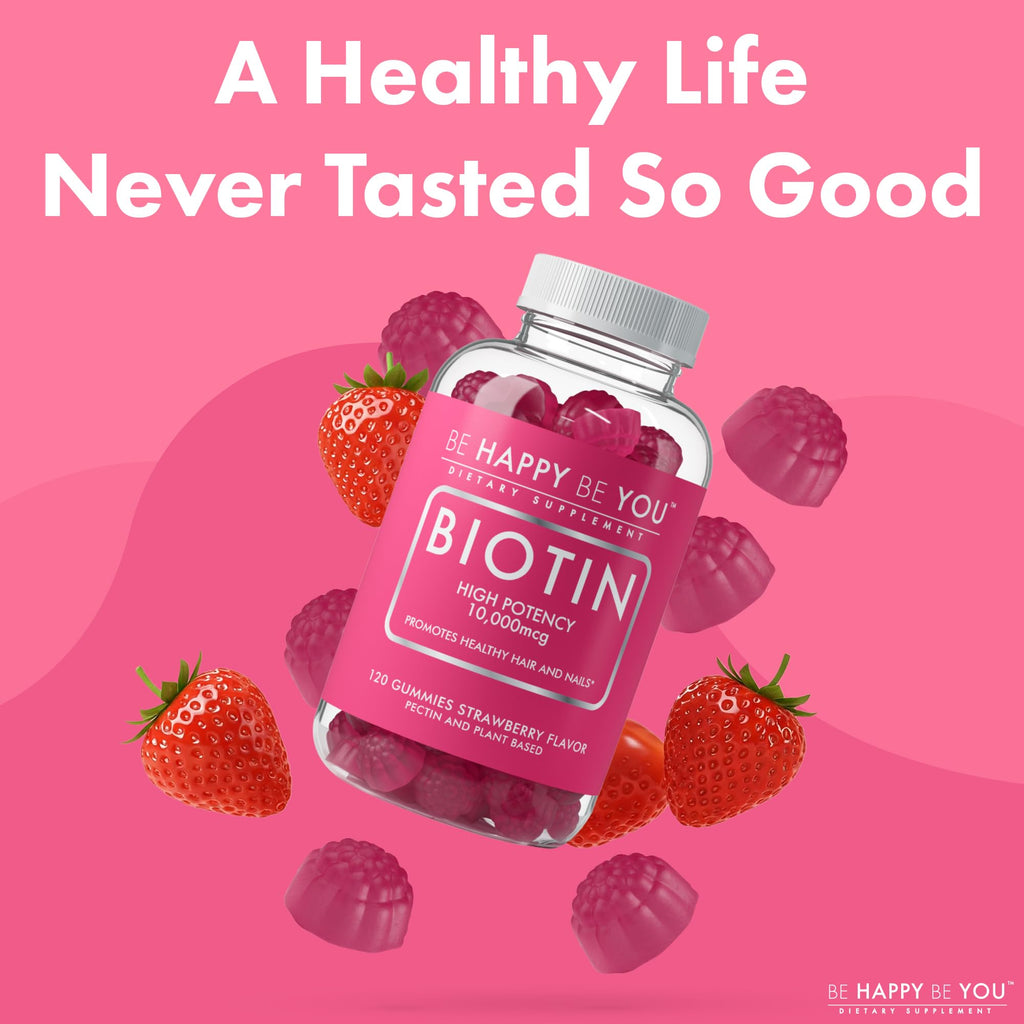 Be Happy Be You Biotin Gummies 10,000mcg – 120 Count – Vegan, Non-GMO, Made in USA
