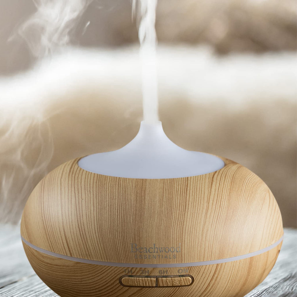 Beachwood Essentials Ultimate Ultrasonic Aromatherapy Diffuser - Therapeutic Grade, 3 Timer, 7 Ambient Lights, 16 Hours, Bamboo 300mL