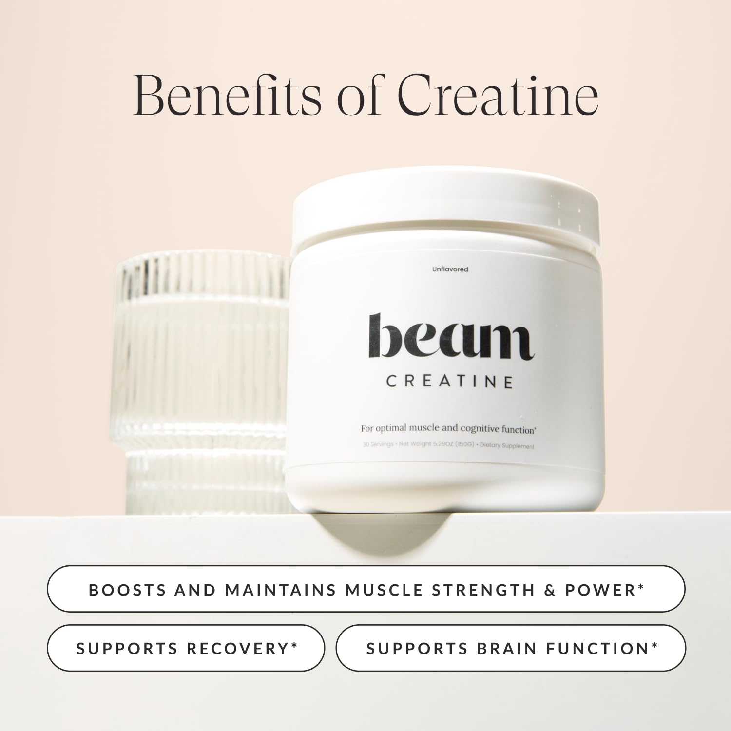 Beam Creatine Powder – Third Party Tested, Micronized Creatine Monohydrate, Unflavored, 60 Servings