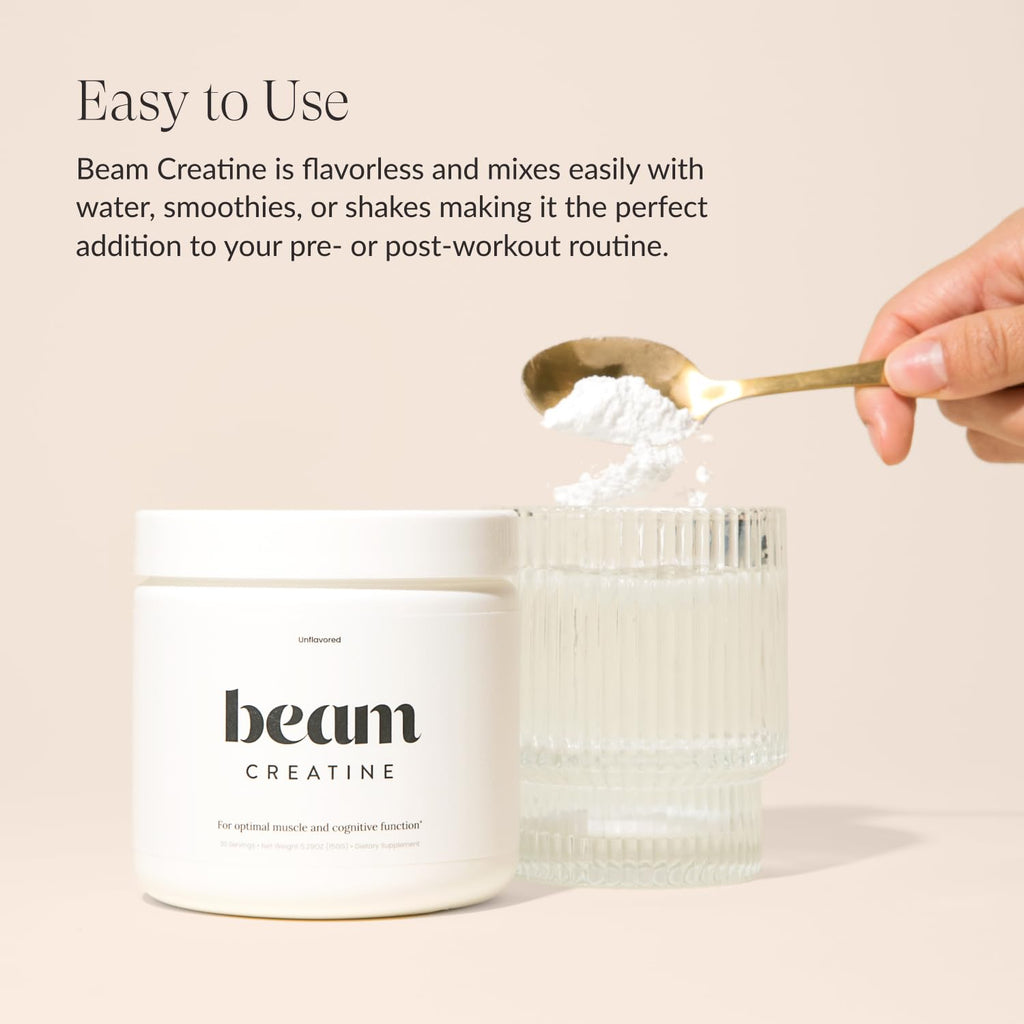 Beam Creatine Powder – Third-Party Tested, Micronized Creatine Monohydrate, Blue Raspberry, 30 Servings
