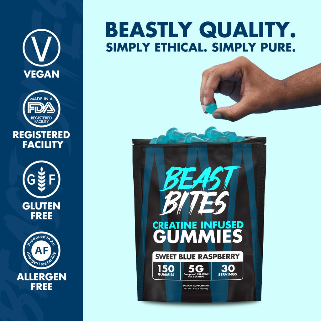 BEAST BITES Creatine Monohydrate Gummies – 5g Creapure, 150 Gummies, USA Made